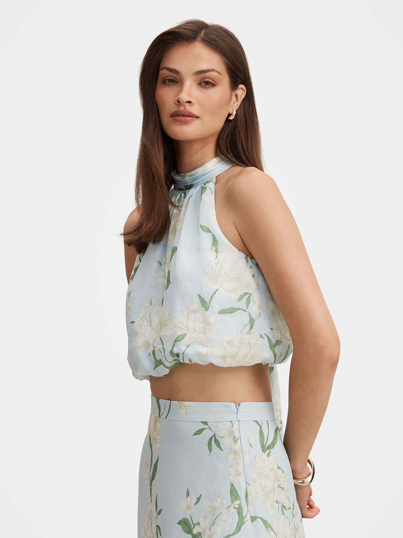 Maisie Halter Neck Tie Top Blue