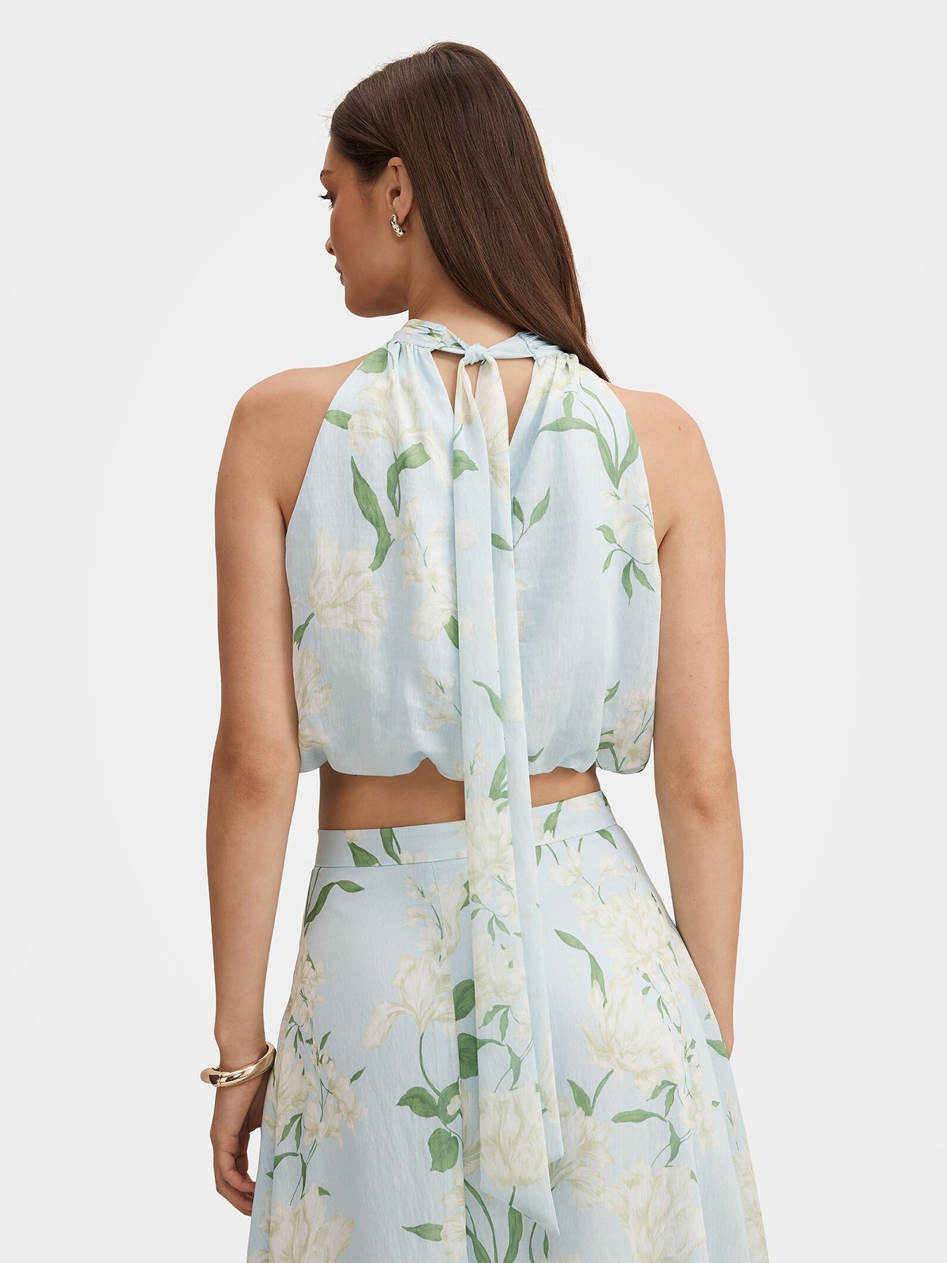 Maisie Halter Neck Tie Top Blue