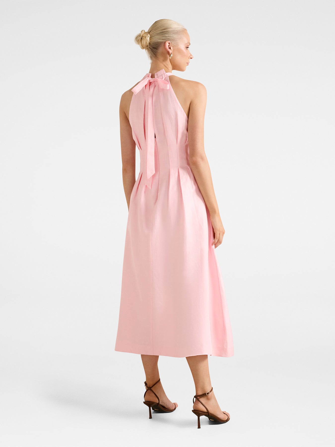 Miller Pleated Halter Neck Midi Dress Pink
