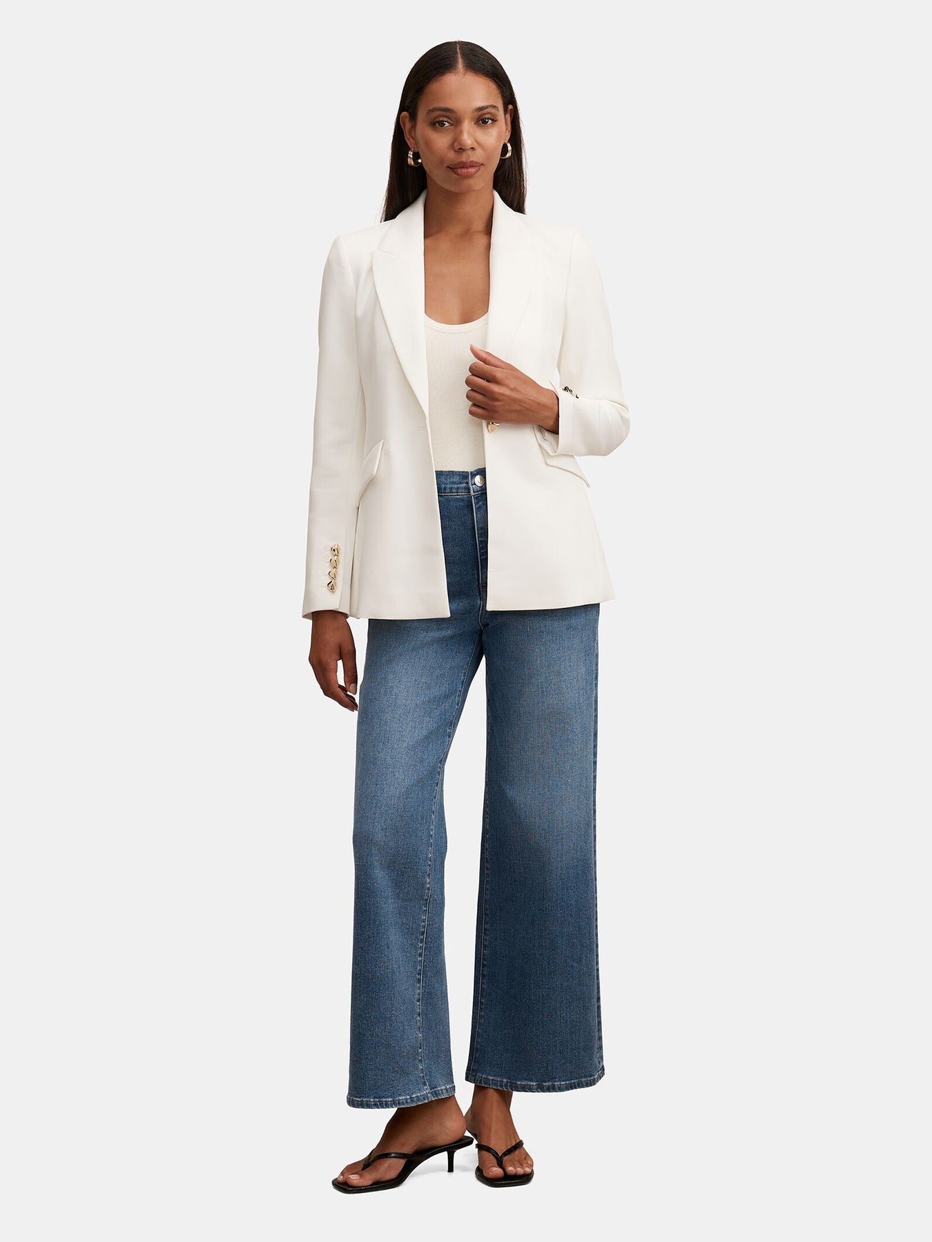 Trixie Gold Button Blazer White