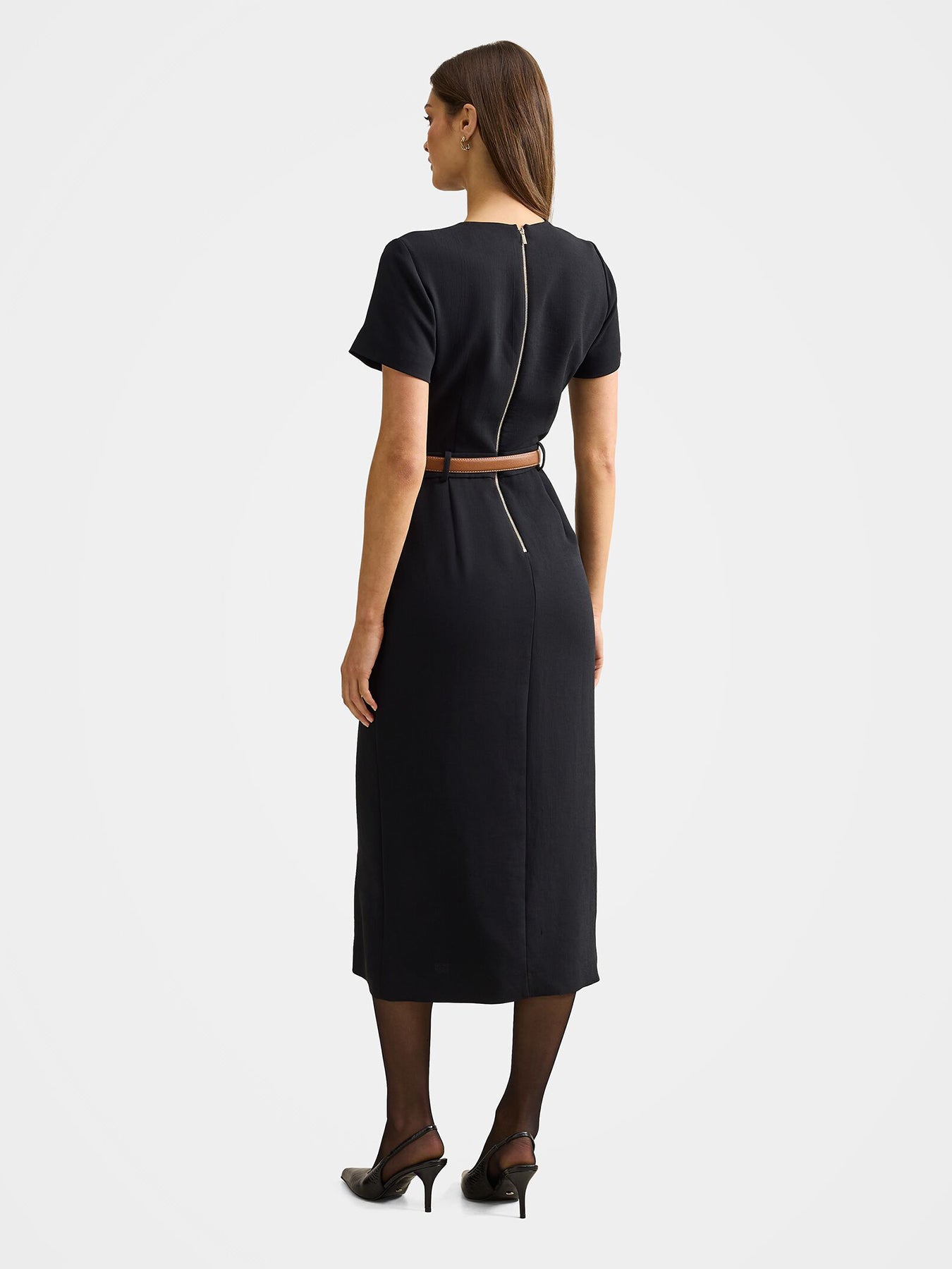 Bailee Belted Tailored Midi Dress Black