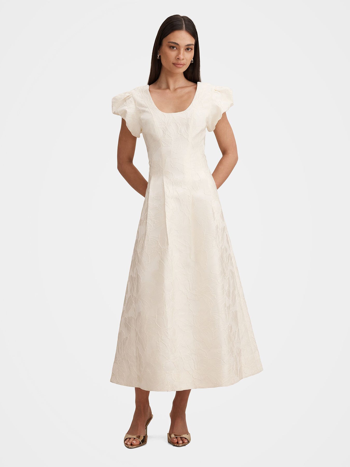Lily Jacquard Midi Dress White