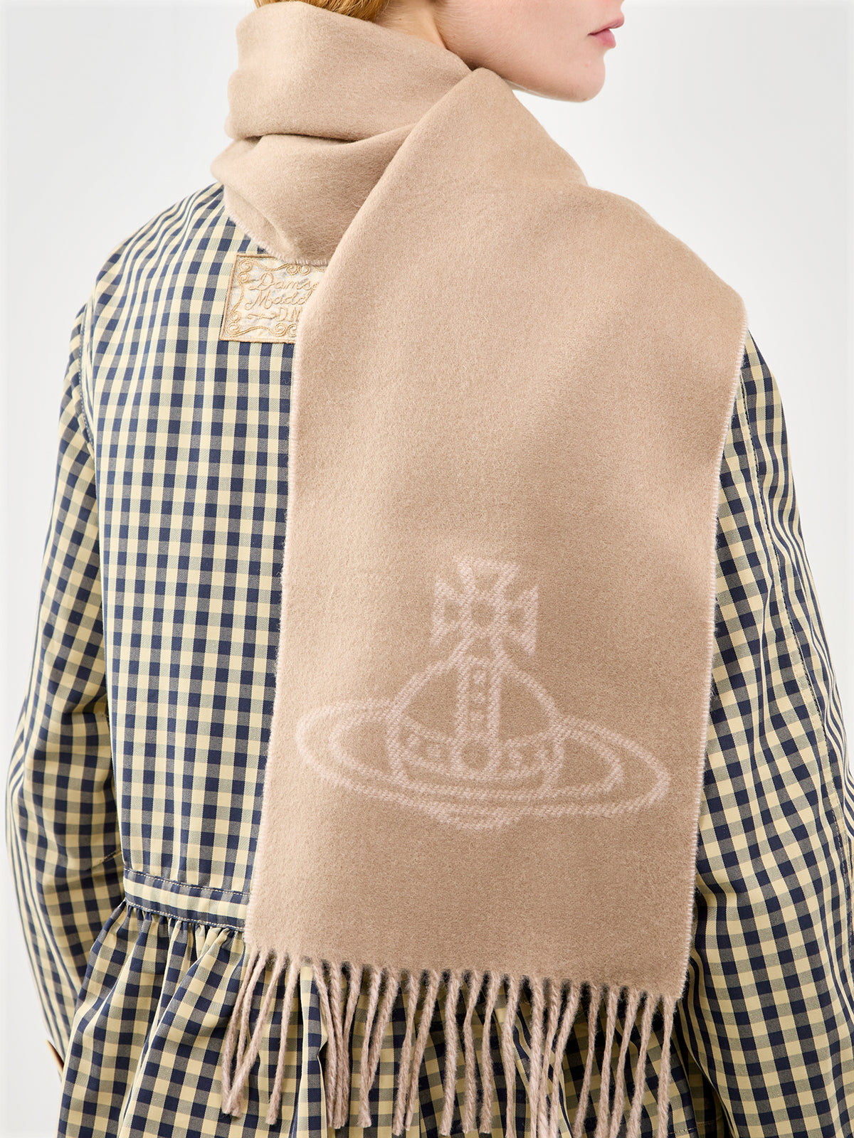 Double Face Orb Logo Wool Scarf Tan