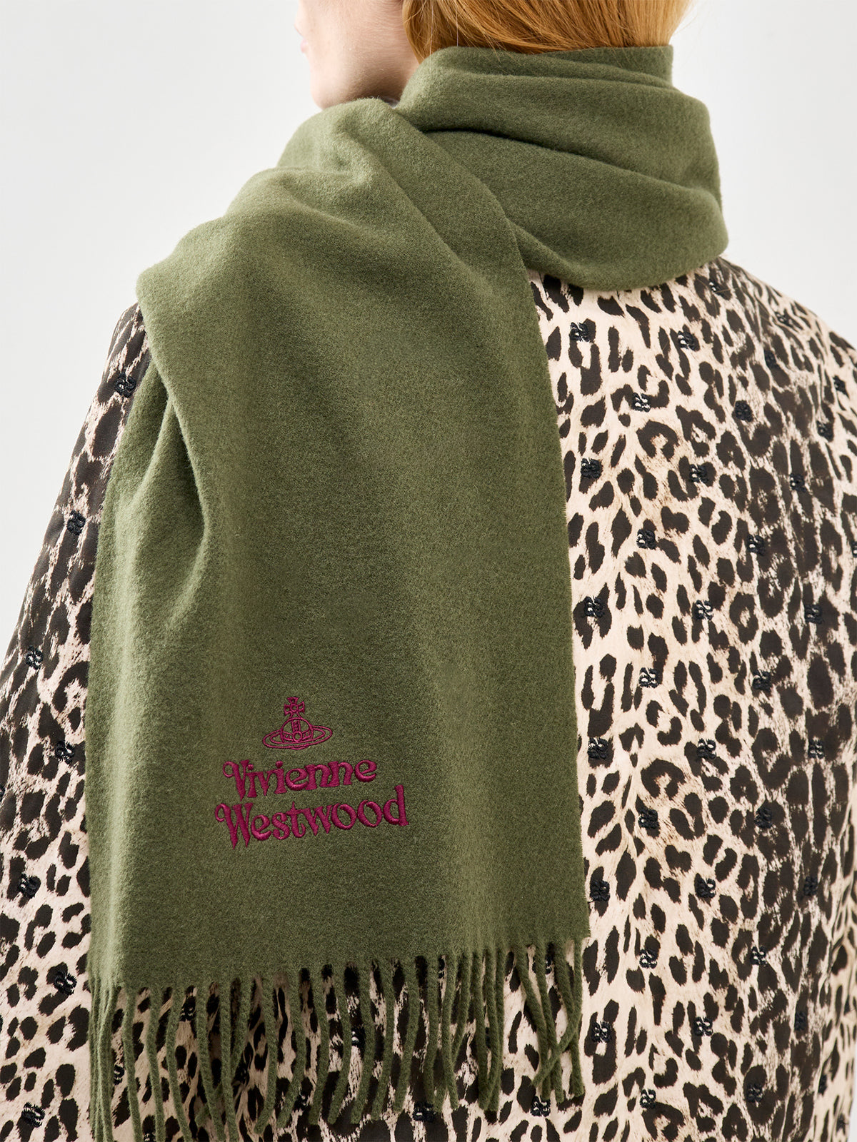 Embroidered Logo Wool Scarf Green