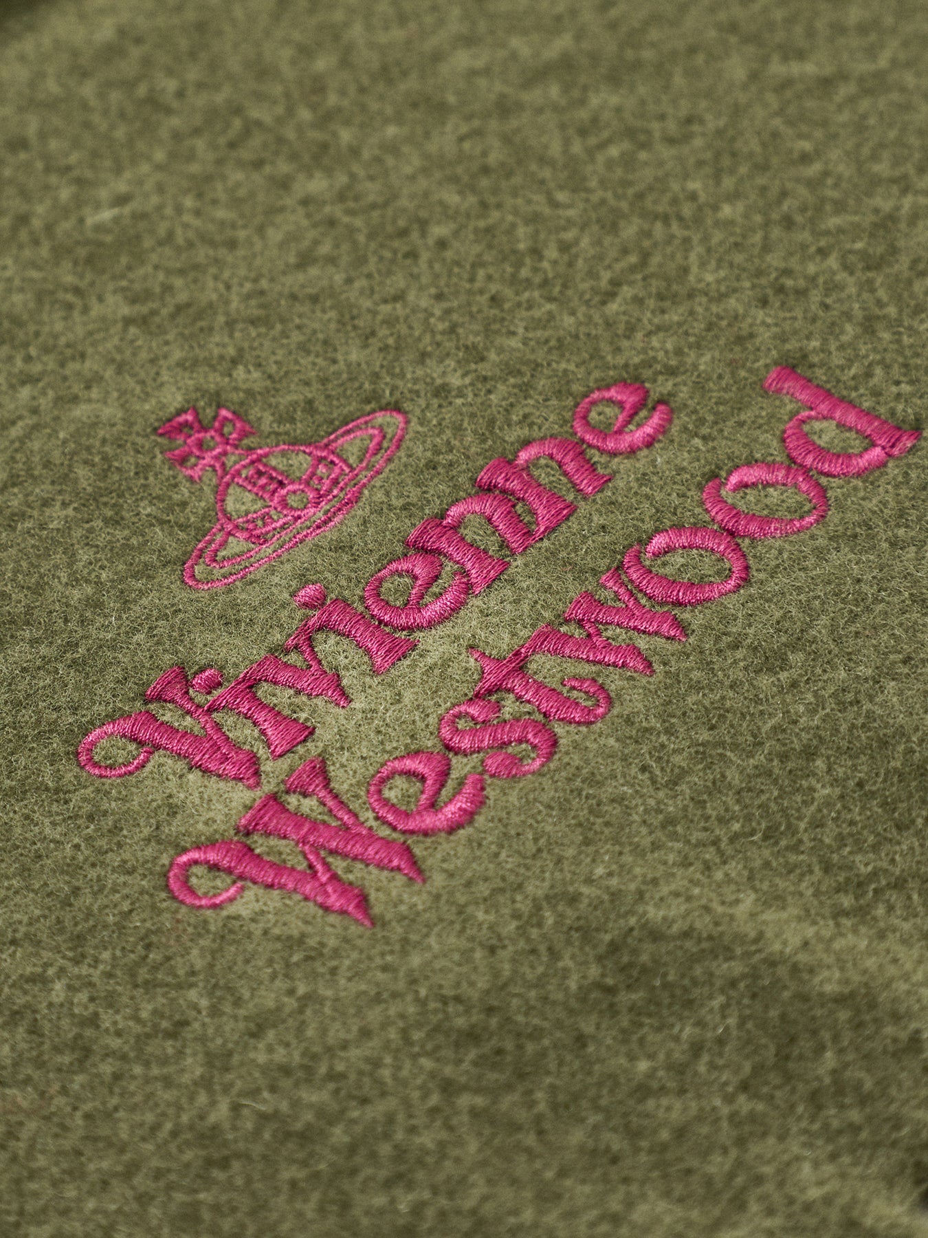 Embroidered Logo Wool Scarf Green