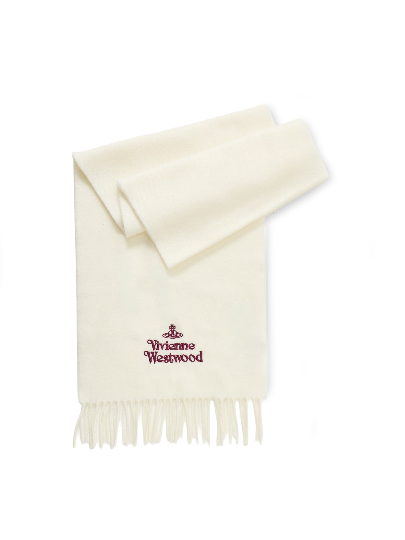 Embroidered Logo Wool Scarf White