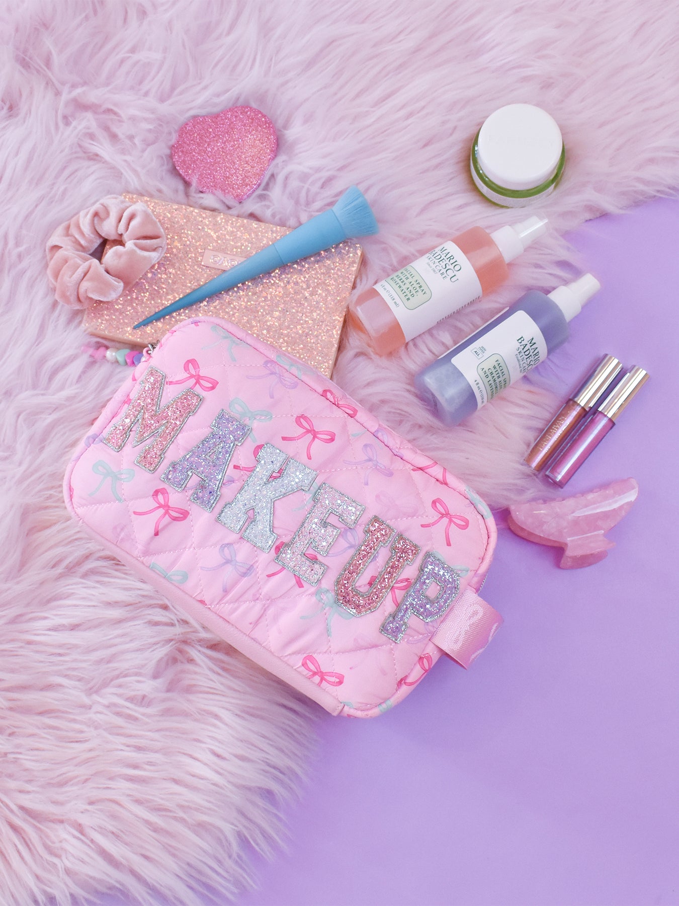 Kids' Makeup Bow Quilted Cosmetic Pouch Multi