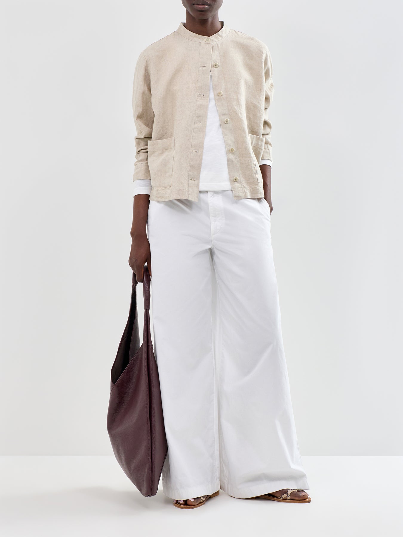 Mandarin Collar Shirt Jacket Beige