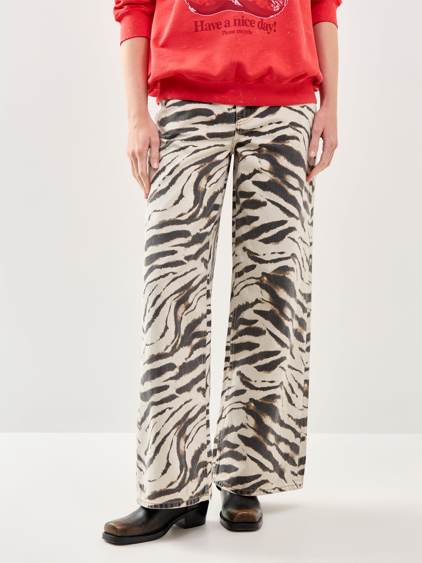 Print Denim Lari Jeans Egret