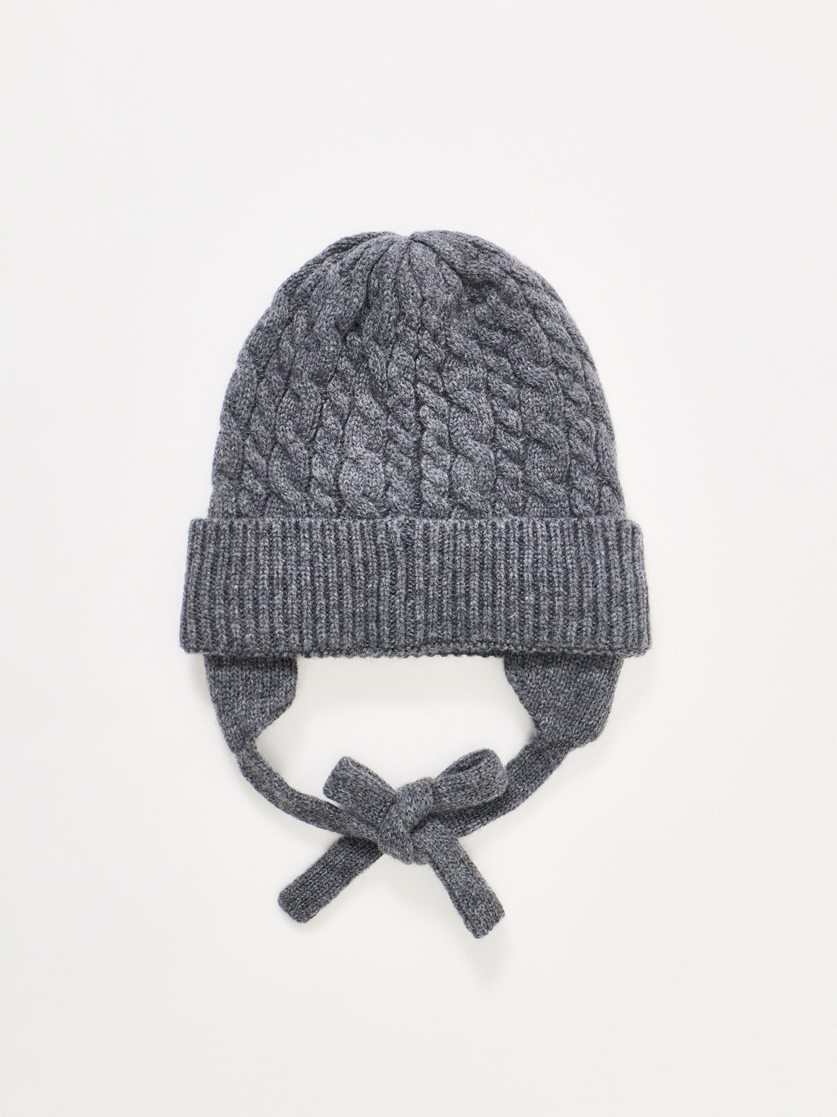 Turn-Up Tie Wool Beanie - Charcoal