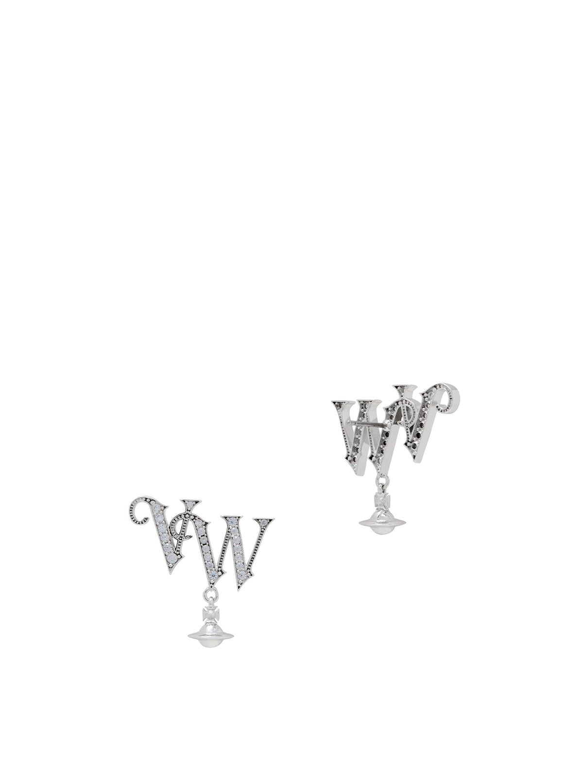 Logo Cubic Zirconia Stud Earrings Silver