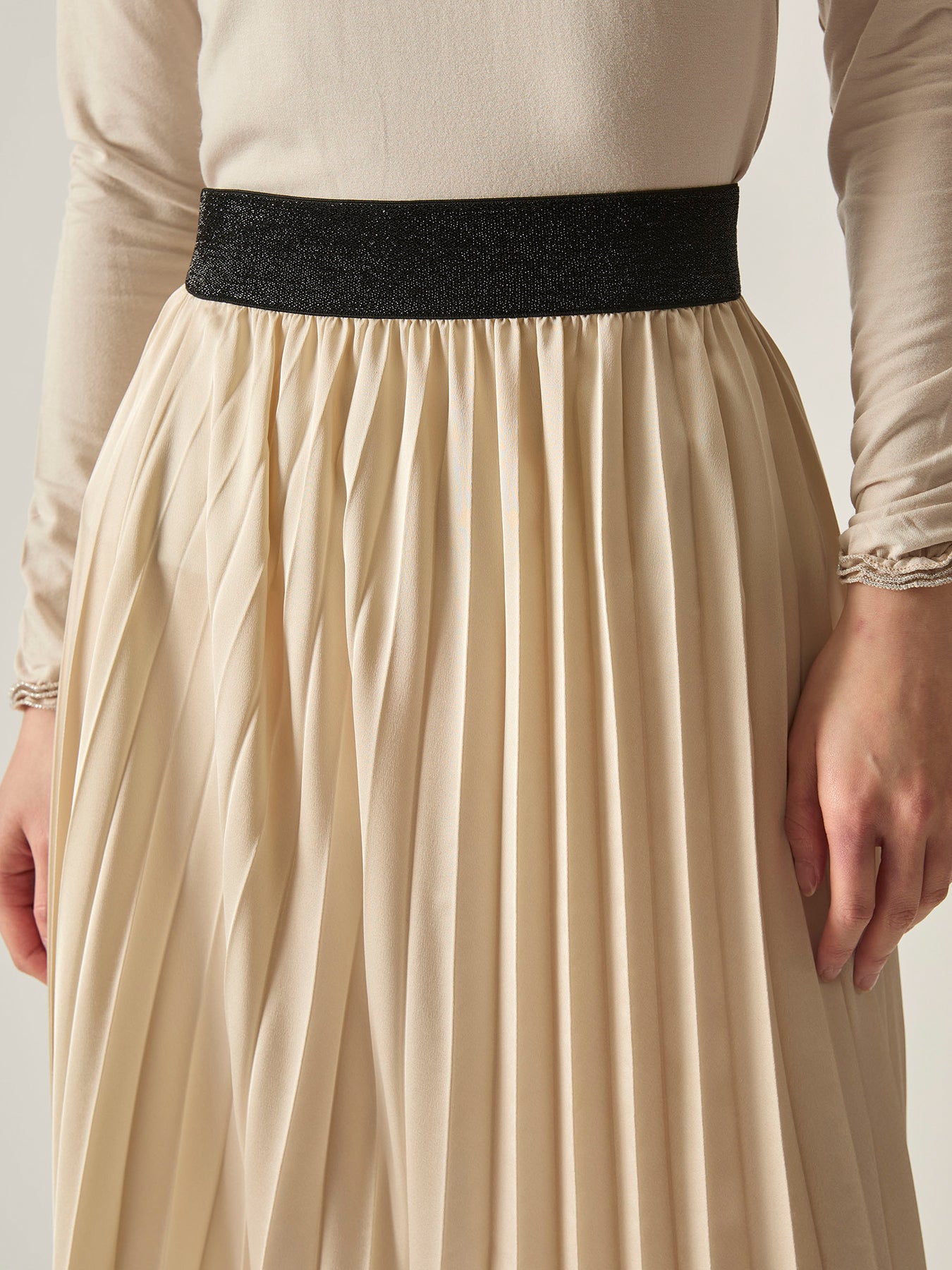 Pleated Maxi Skirt Beige