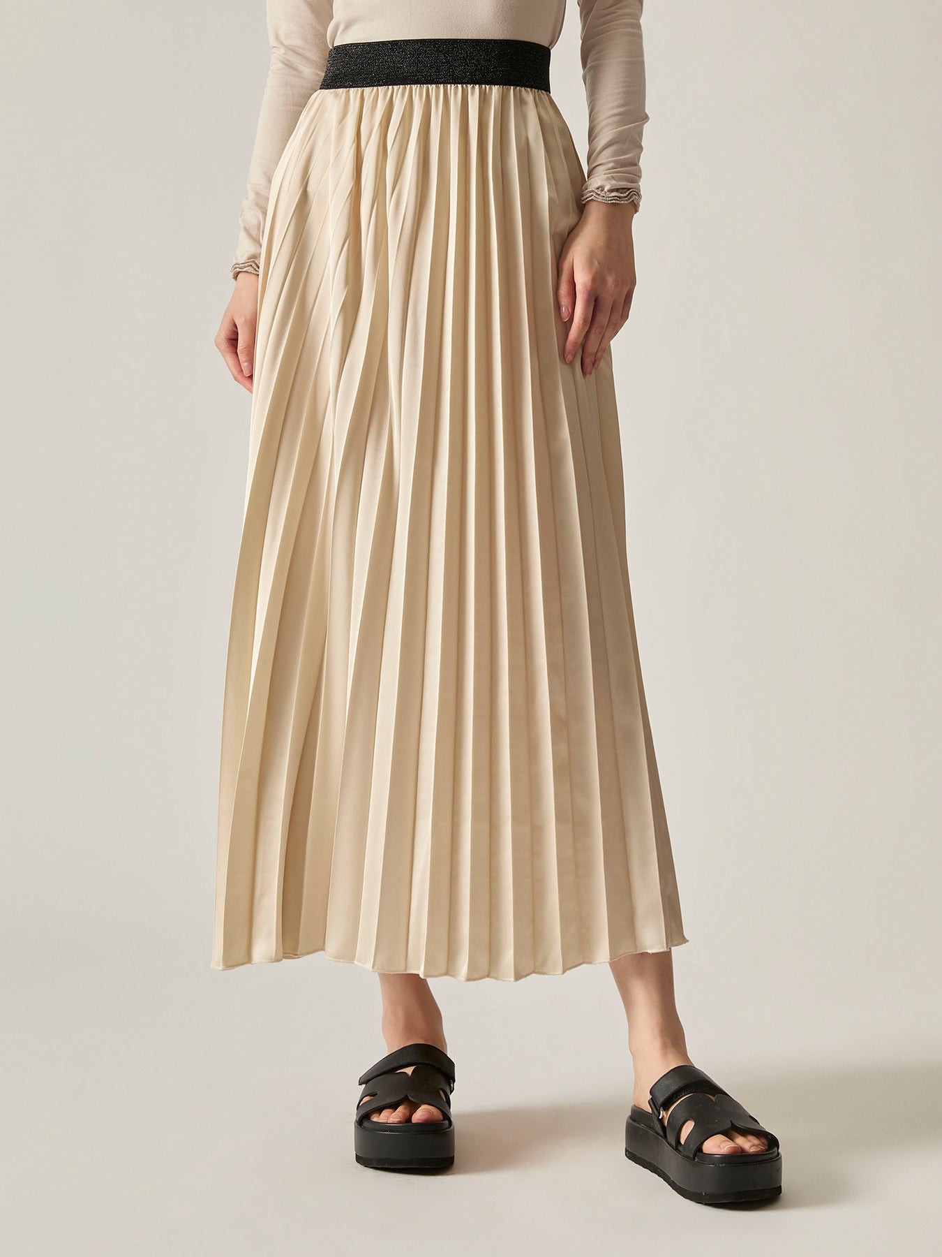 Pleated Maxi Skirt Beige