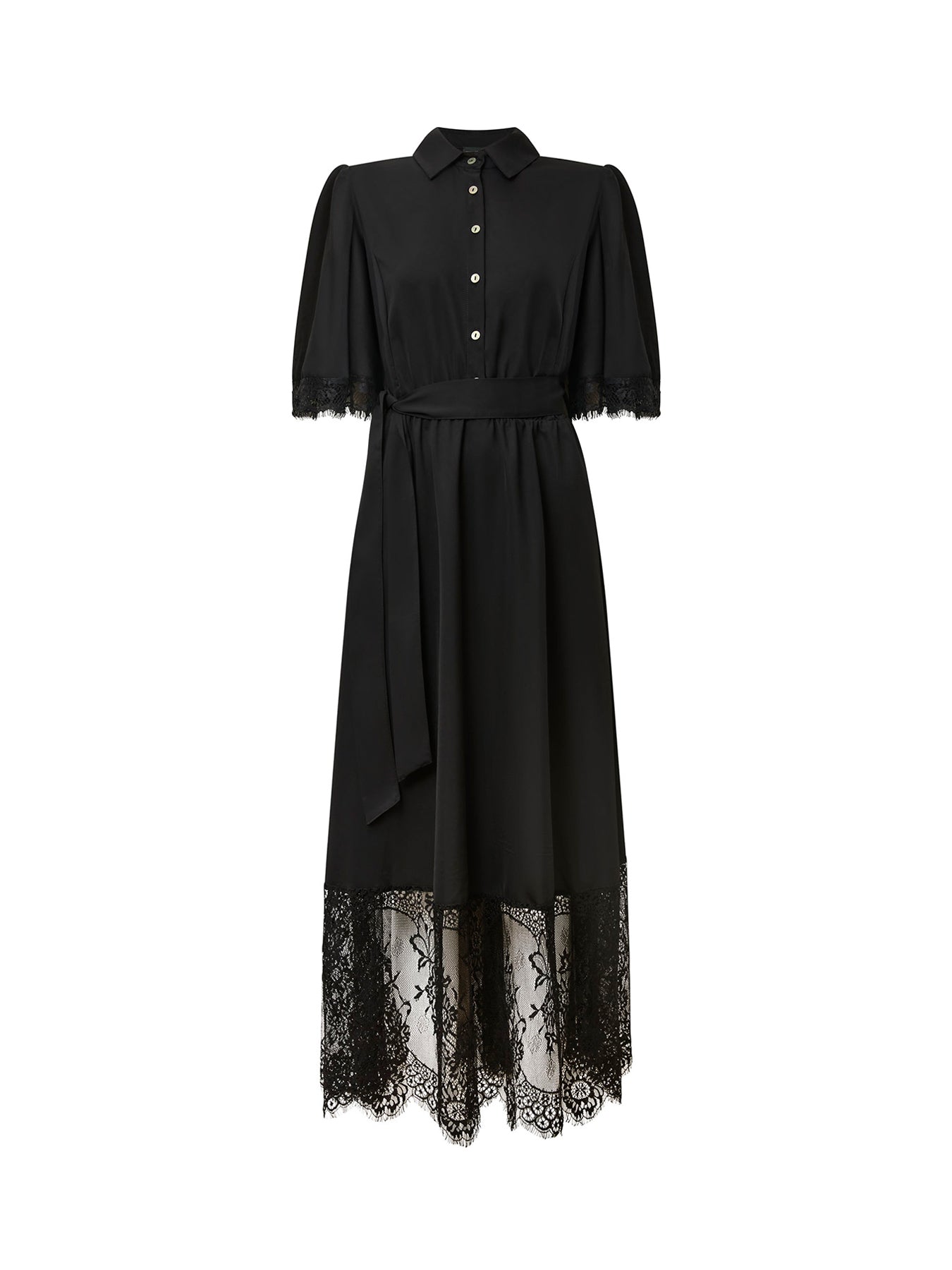 Lace Hem A-Line Dress Black