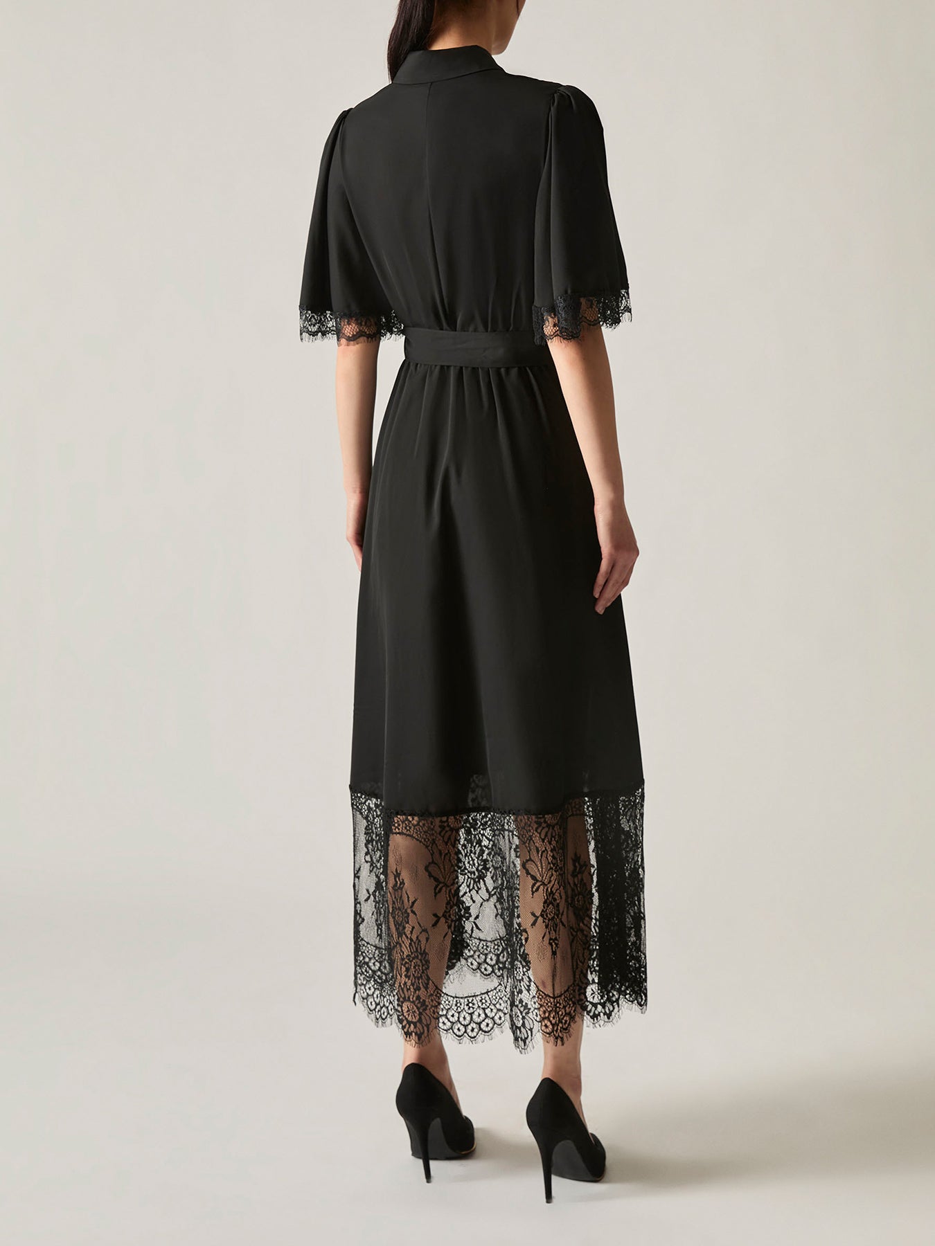 Lace Hem A-Line Dress Black