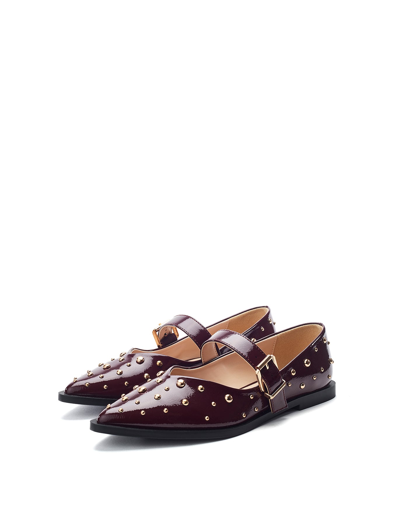 Fijia Studded Mary Jane Shoes Burgundy