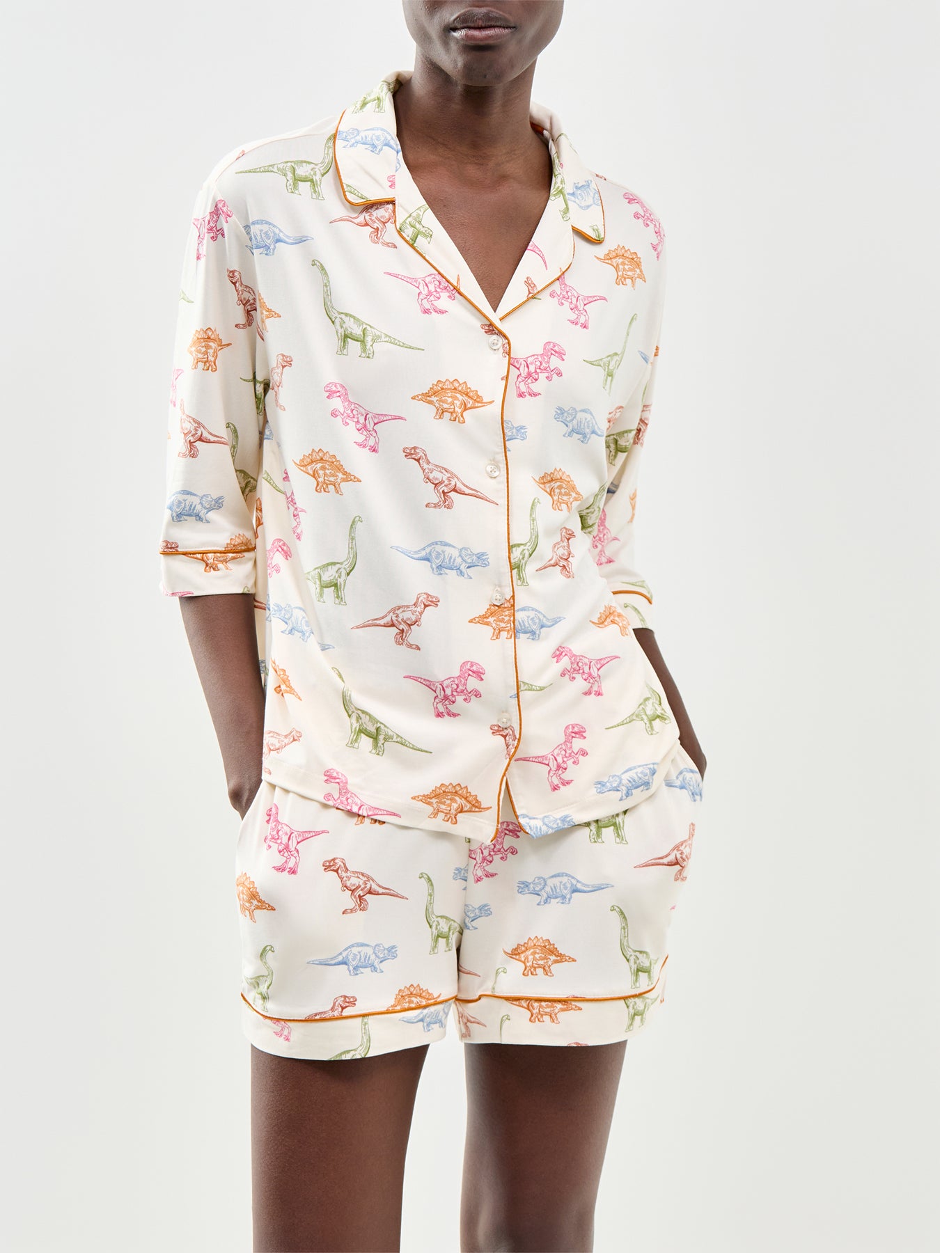 Dinosaur Short Pyjama Set White