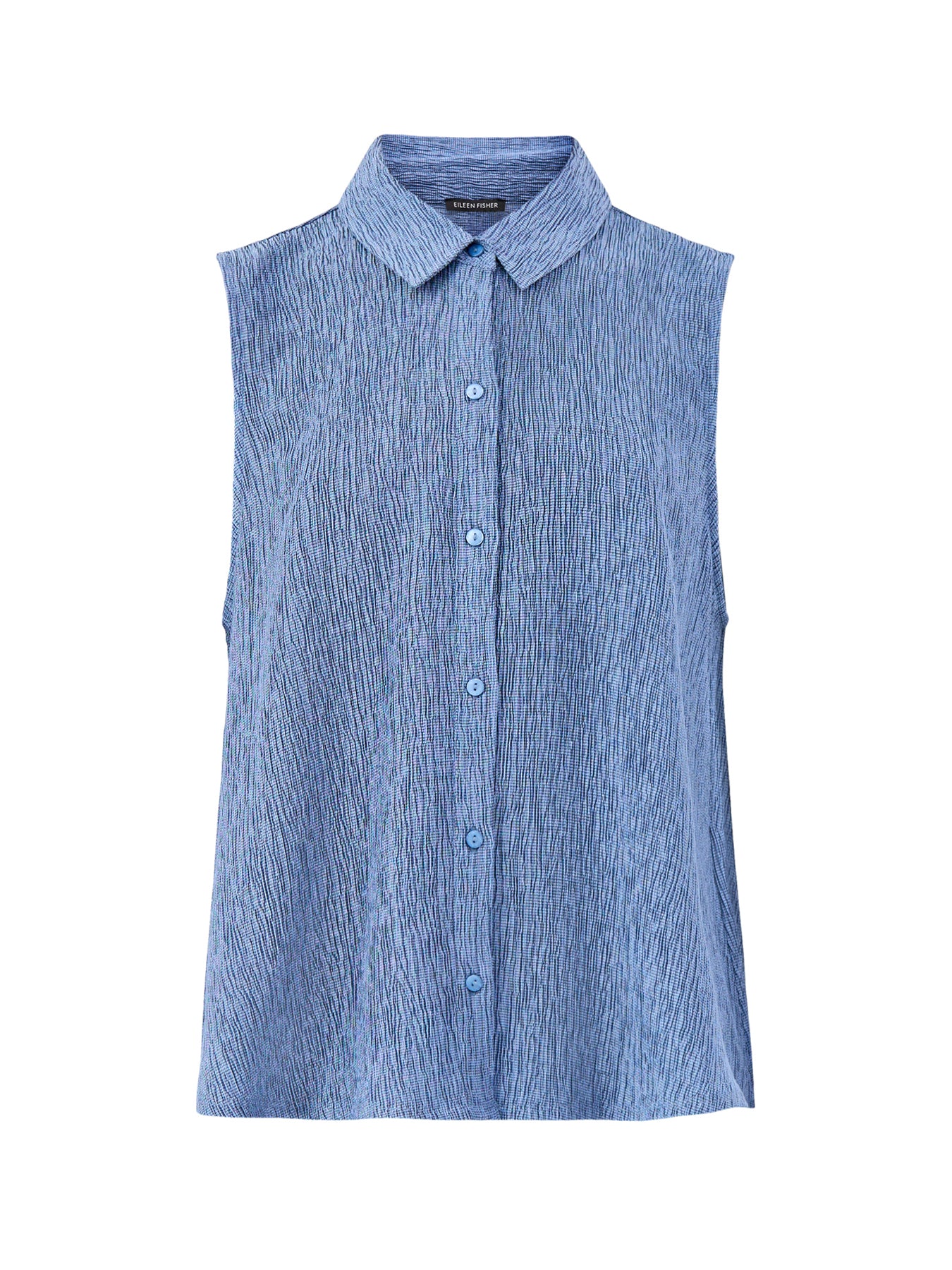 Classic Collar A-Line Sleeveless Shirt Blue