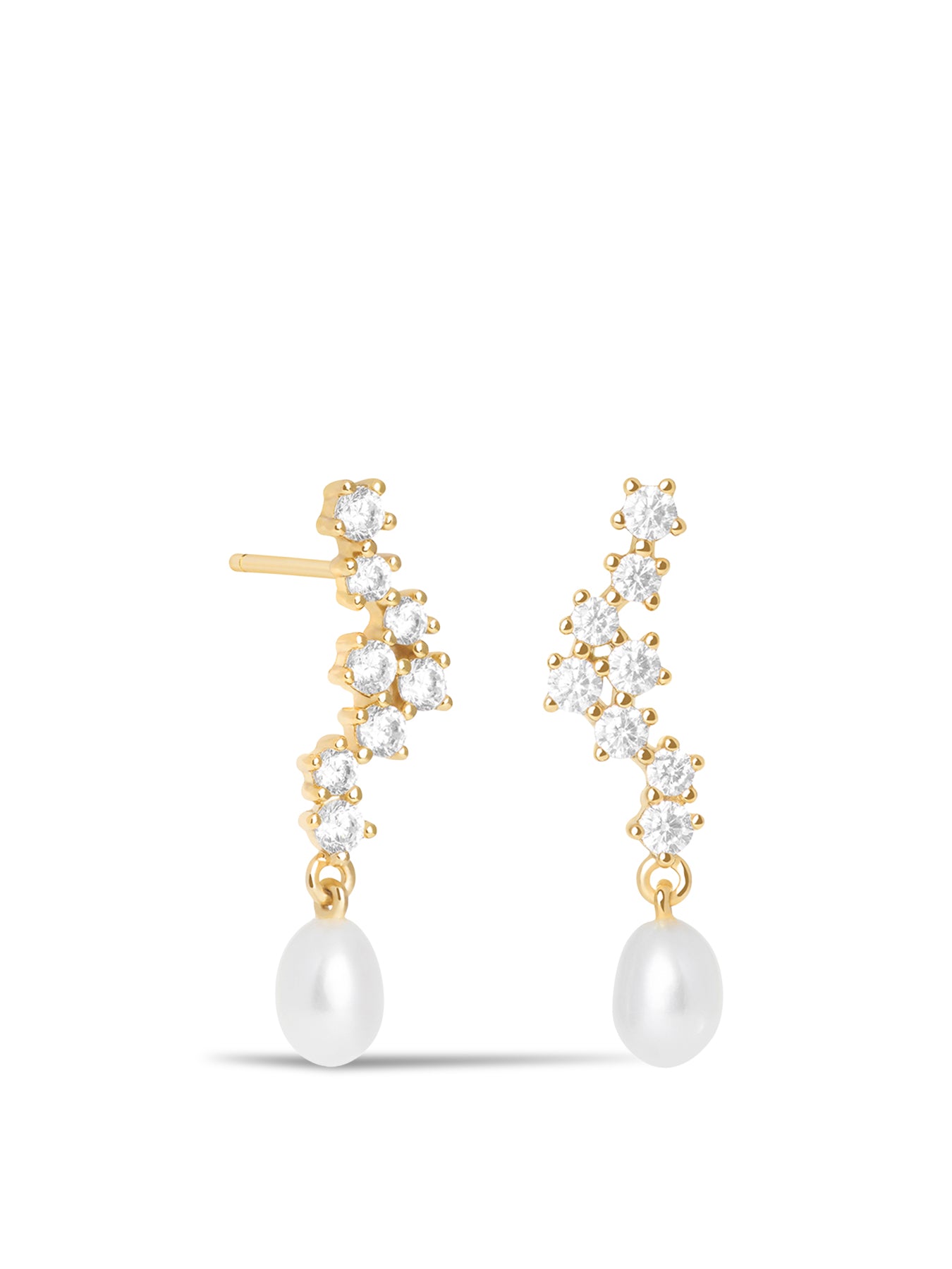 Cluster Ripple Cultured Pearl Drop Stud Earrings Gold