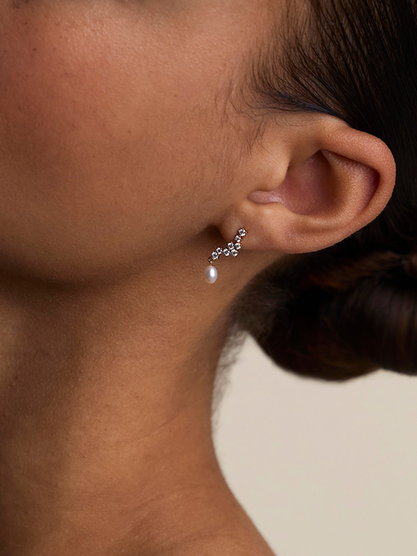 Cluster Ripple Cultured Pearl Drop Stud Earrings Gold