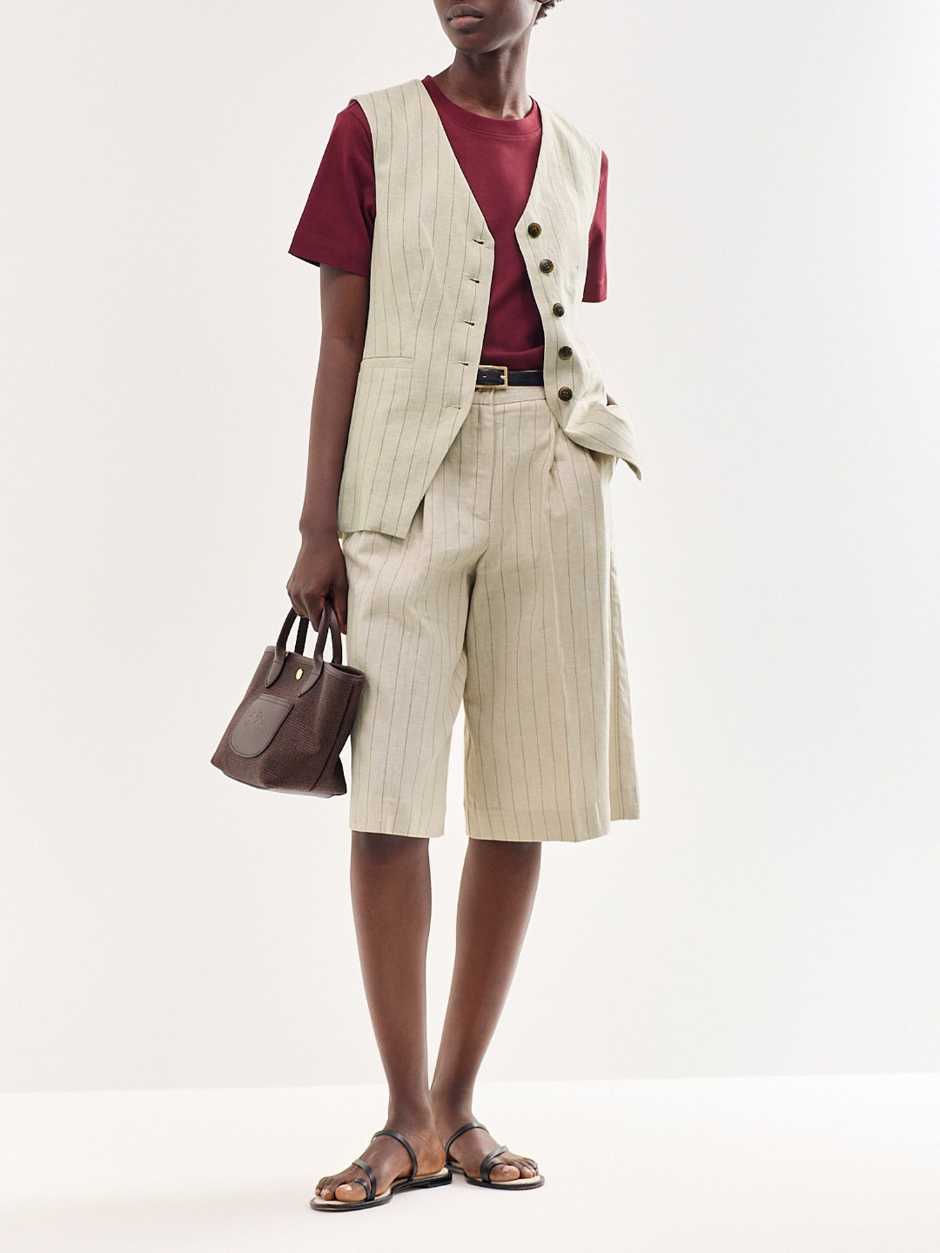 High Waisted Linen Blend Bermuda Shorts Cream
