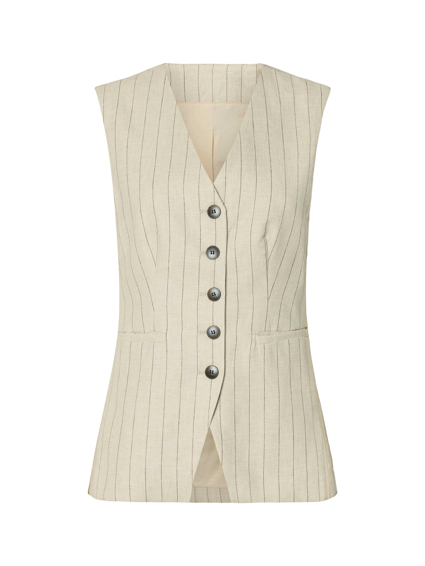 Fitted Linen Blend Waistcoat Beige