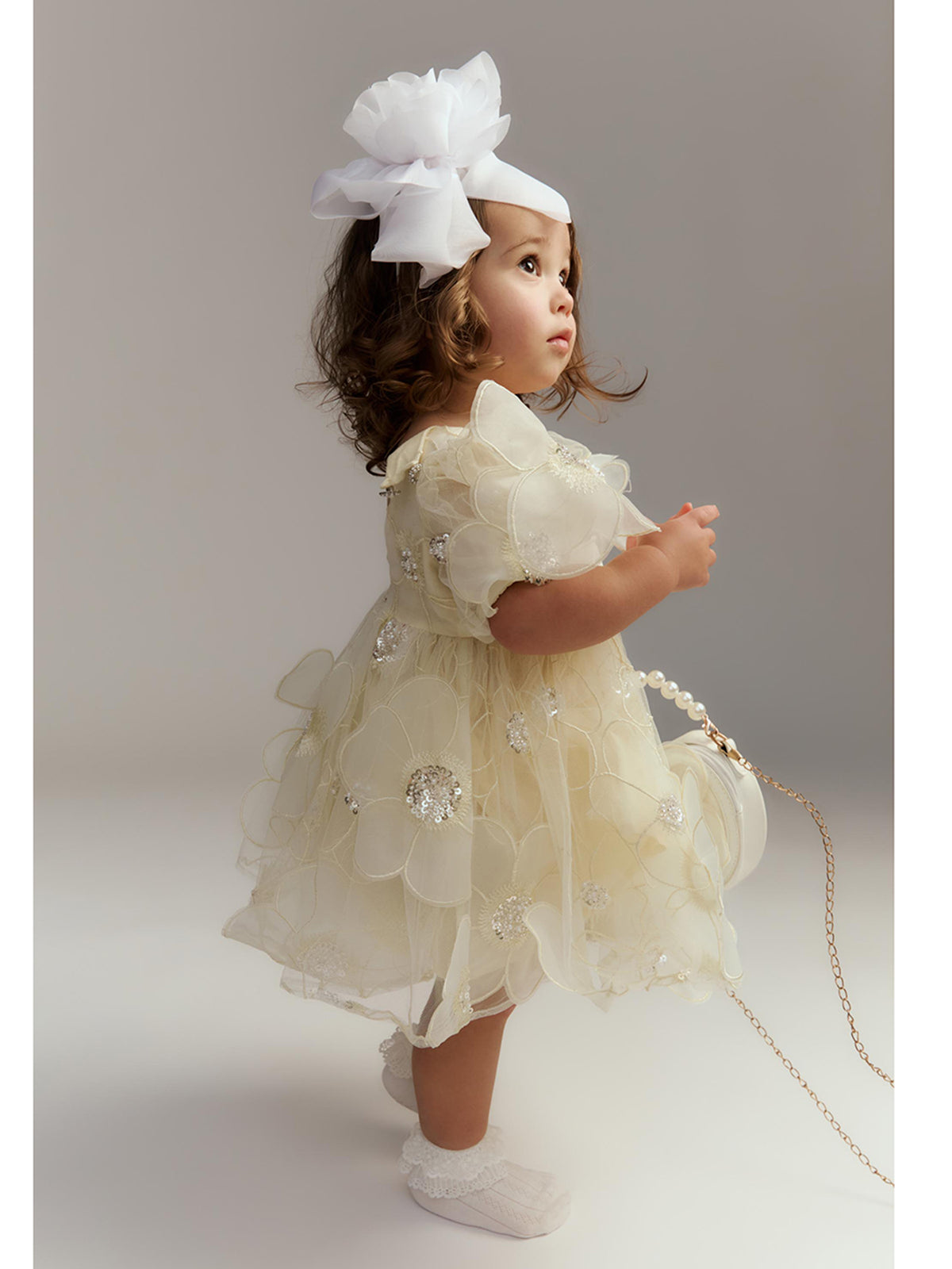 Baby Jamie Flower Heart Mini Dress Yellow