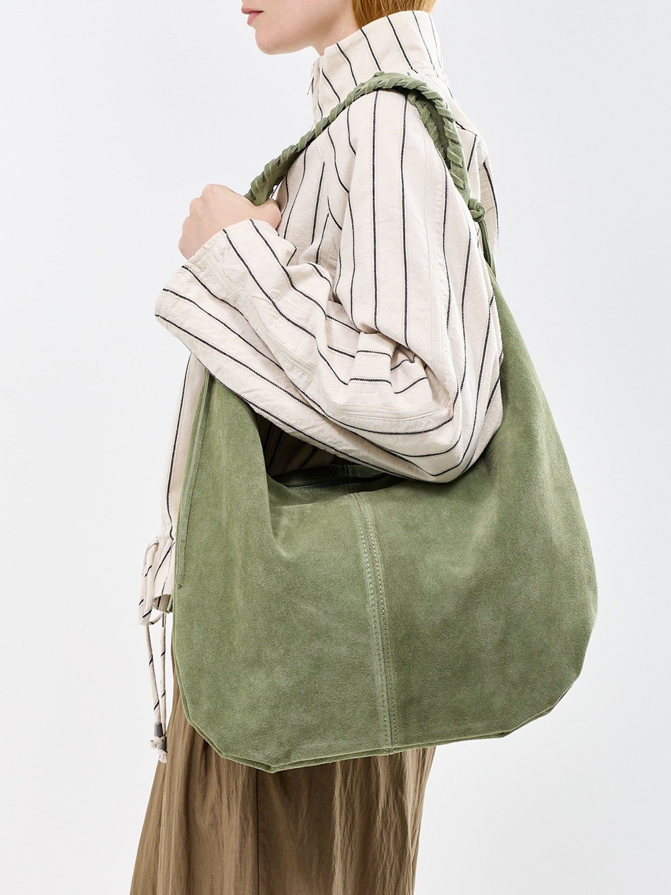 Luns Suede Stitch Tote Bag Green