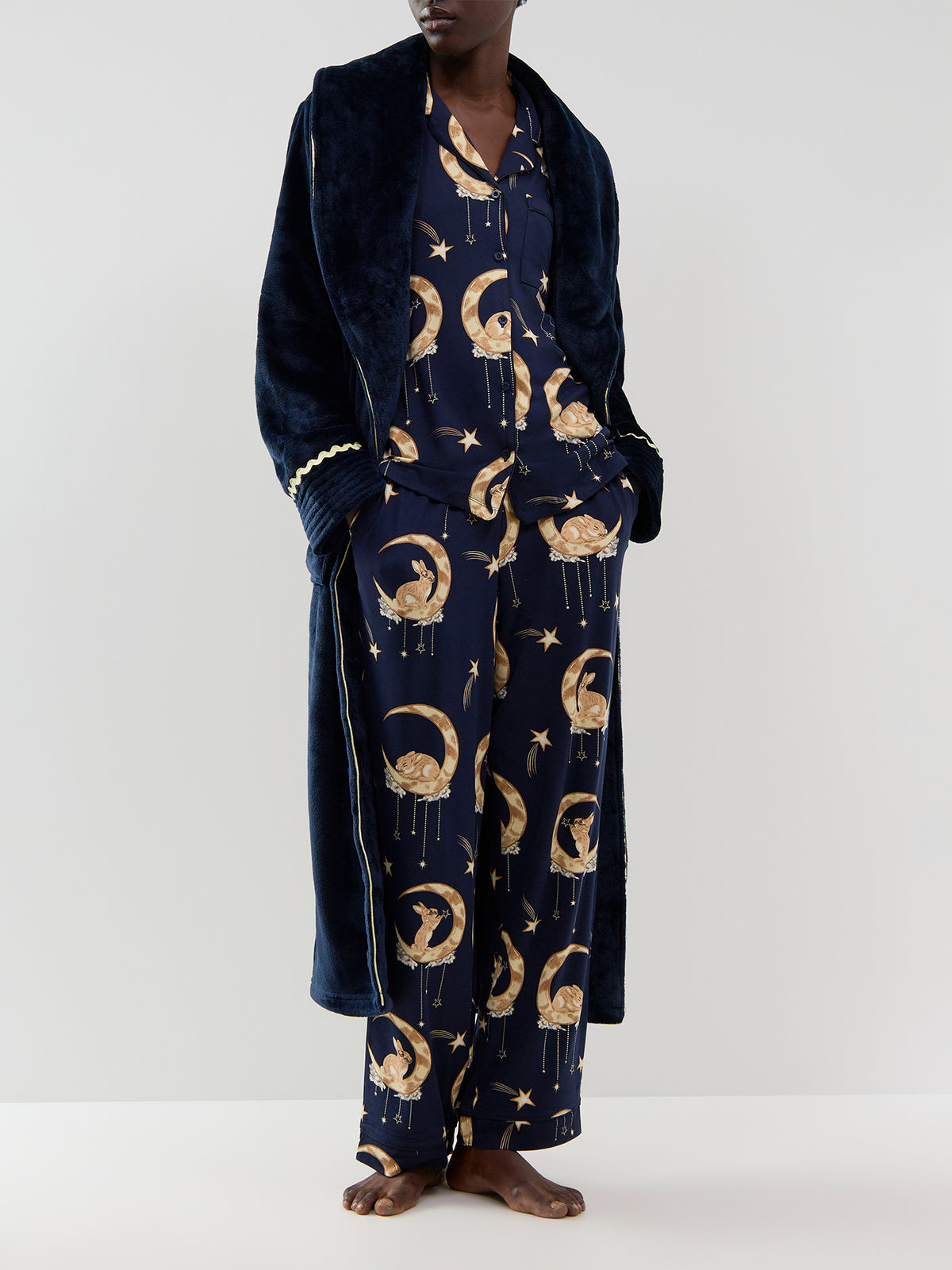 Bunny On Moon Long Button-Up Pyjama Set