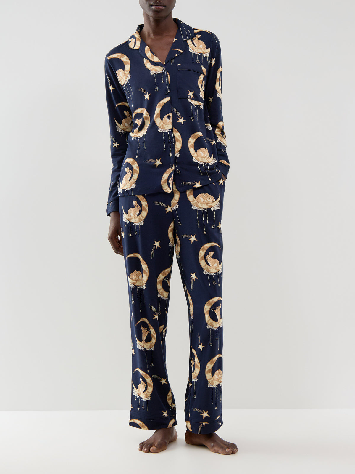Bunny On Moon Long Button-Up Pyjama Set