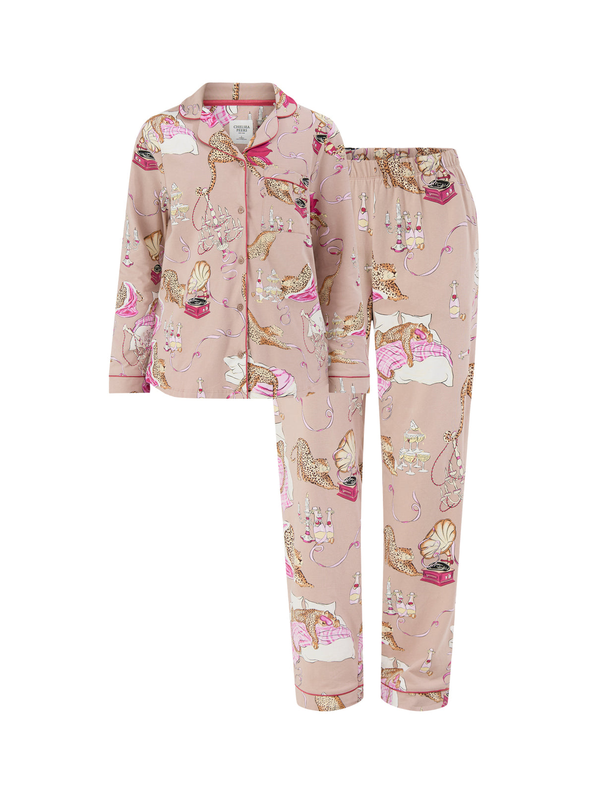 Organic Cotton Party Leopard Long Button-Up Pyjama Set