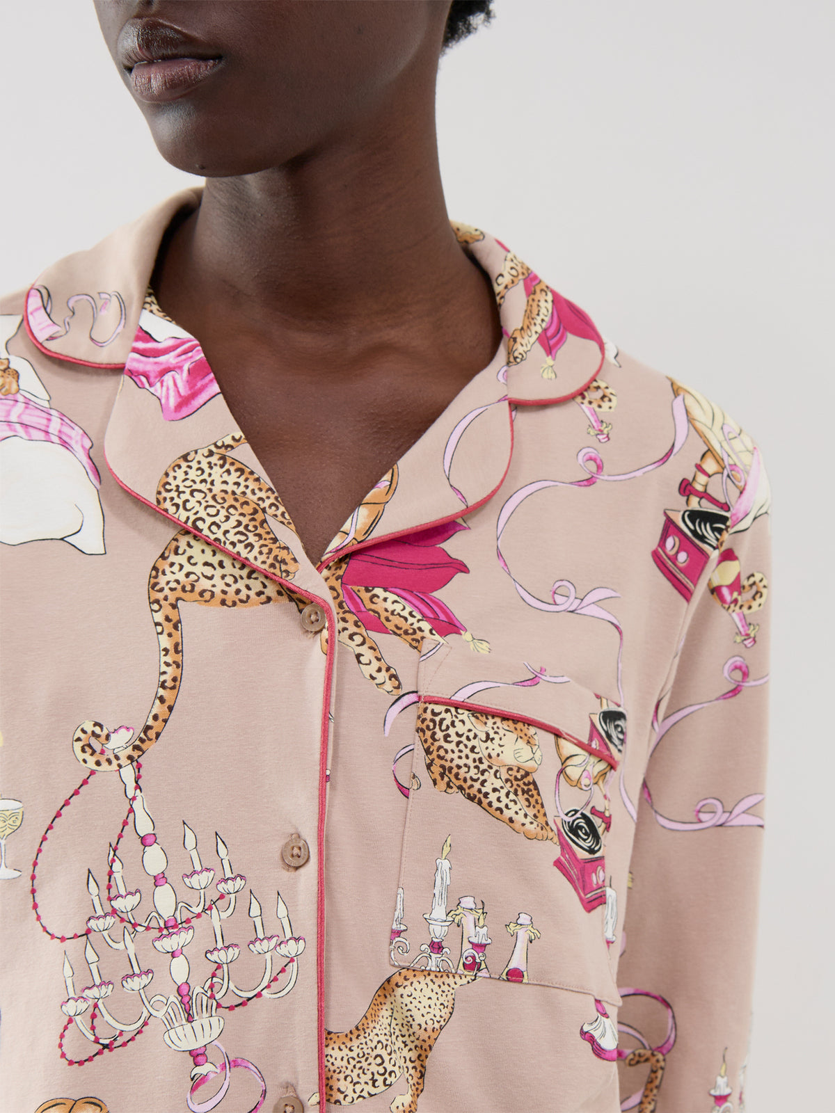 Organic Cotton Party Leopard Long Button-Up Pyjama Set