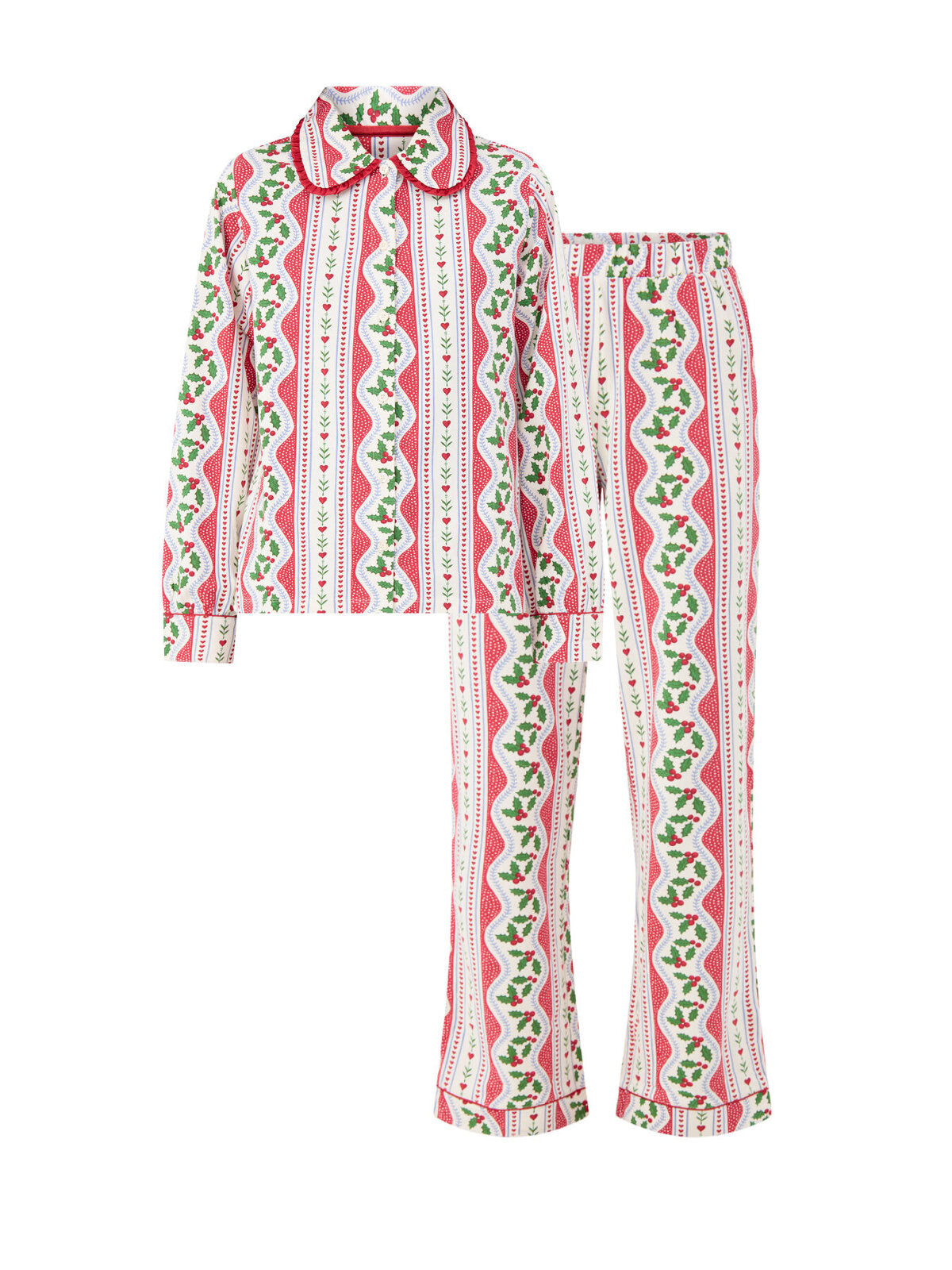 Holly Leaf Wiggle Organic Cotton Long Pyjama Set - Red