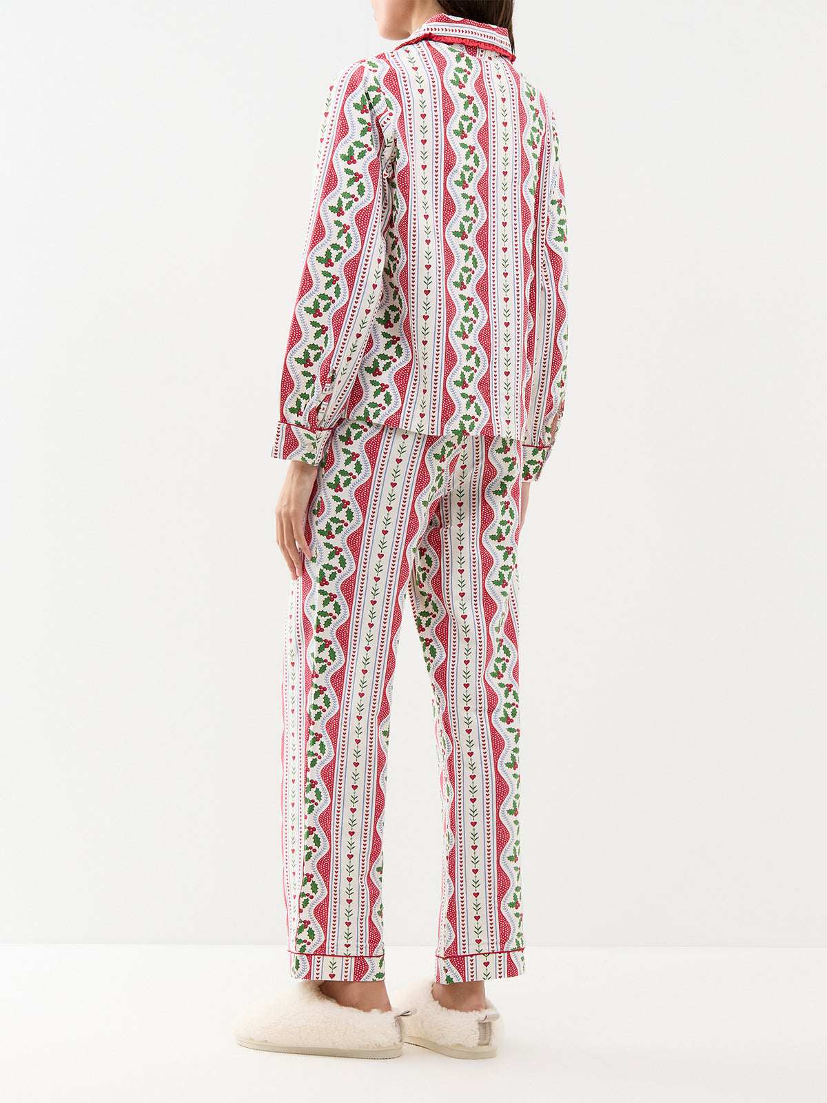Holly Leaf Wiggle Organic Cotton Long Pyjama Set - Red
