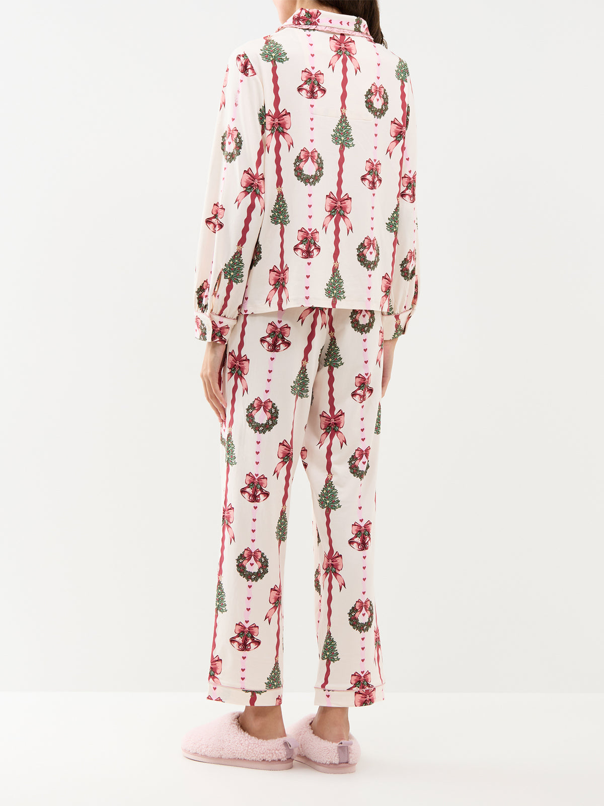 Girly Festive Stripe Long Pyjama Set - White
