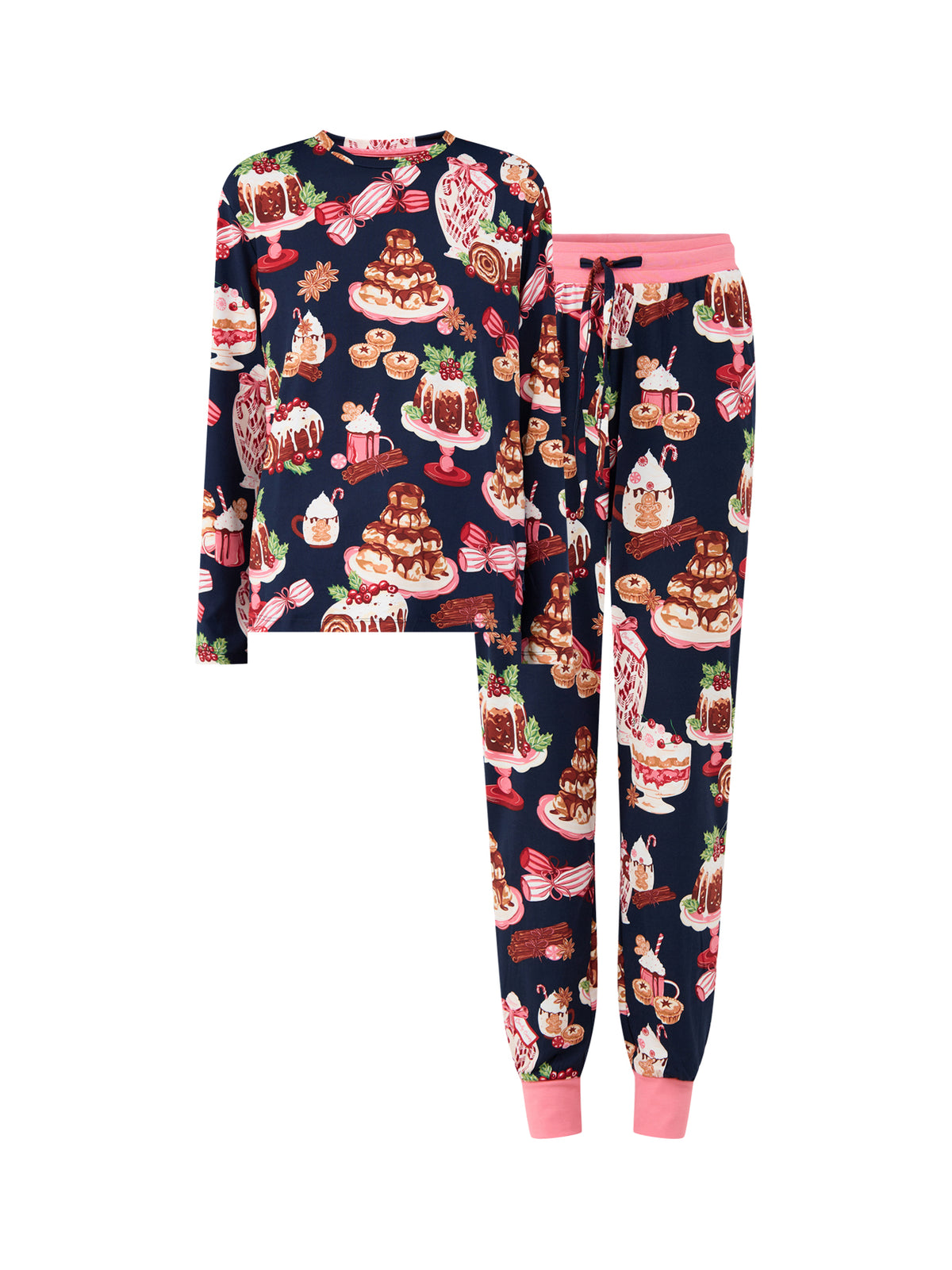 Festive Food Long Pyjama Set - Navy