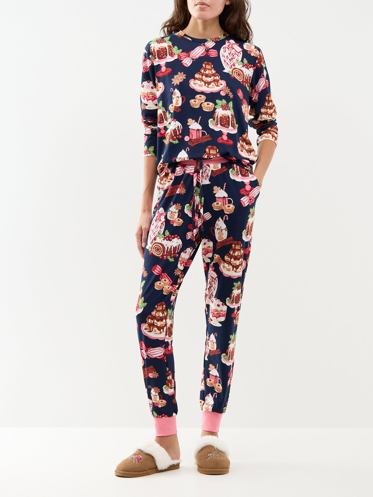 Festive Food Long Pyjama Set - Navy