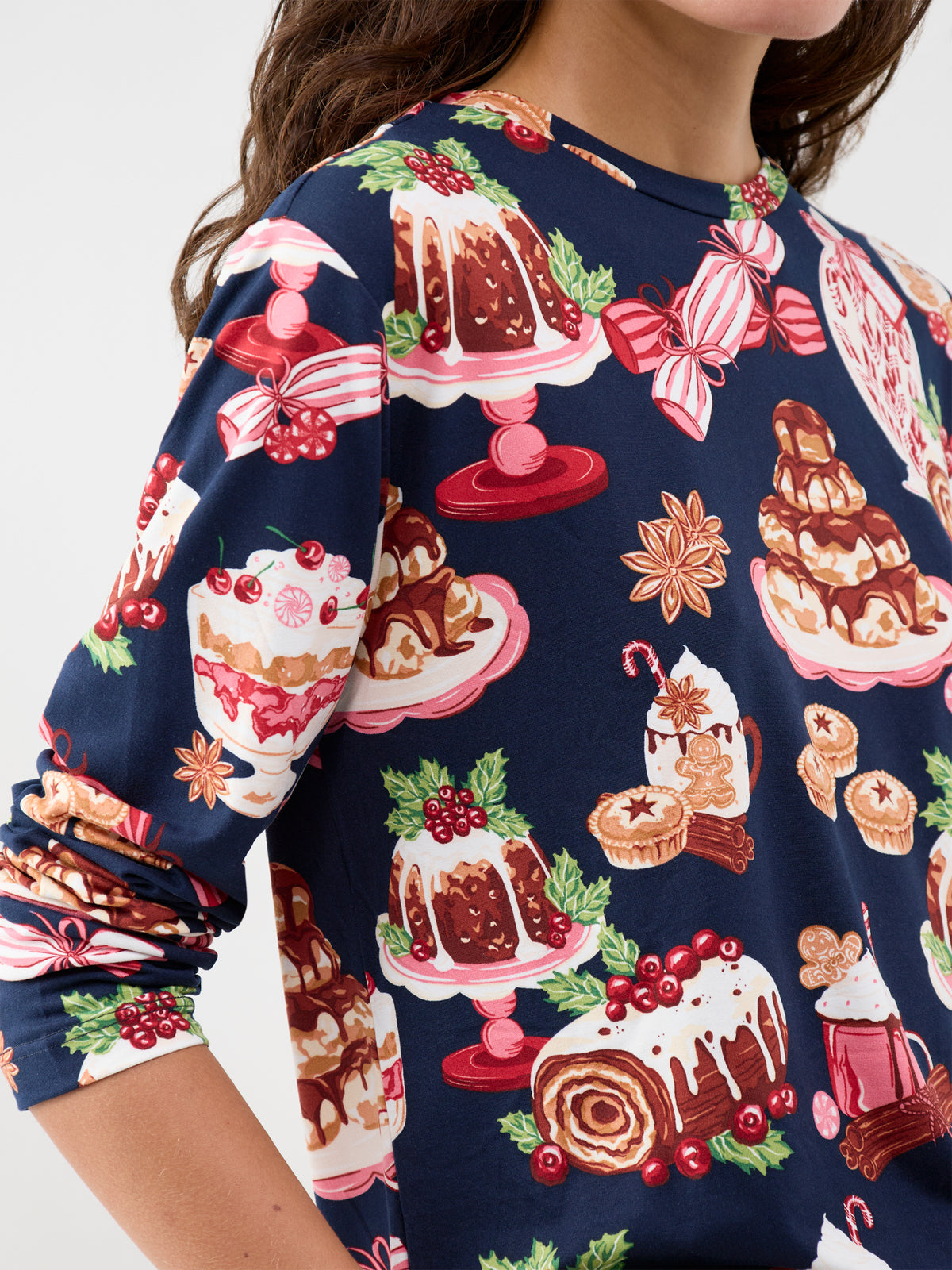 Festive Food Long Pyjama Set - Navy