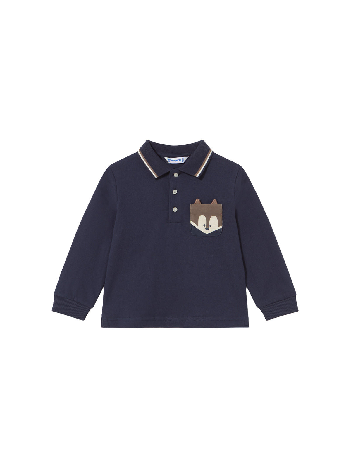 Cotton Long-Sleeved Baby Polo Shirt - Blue