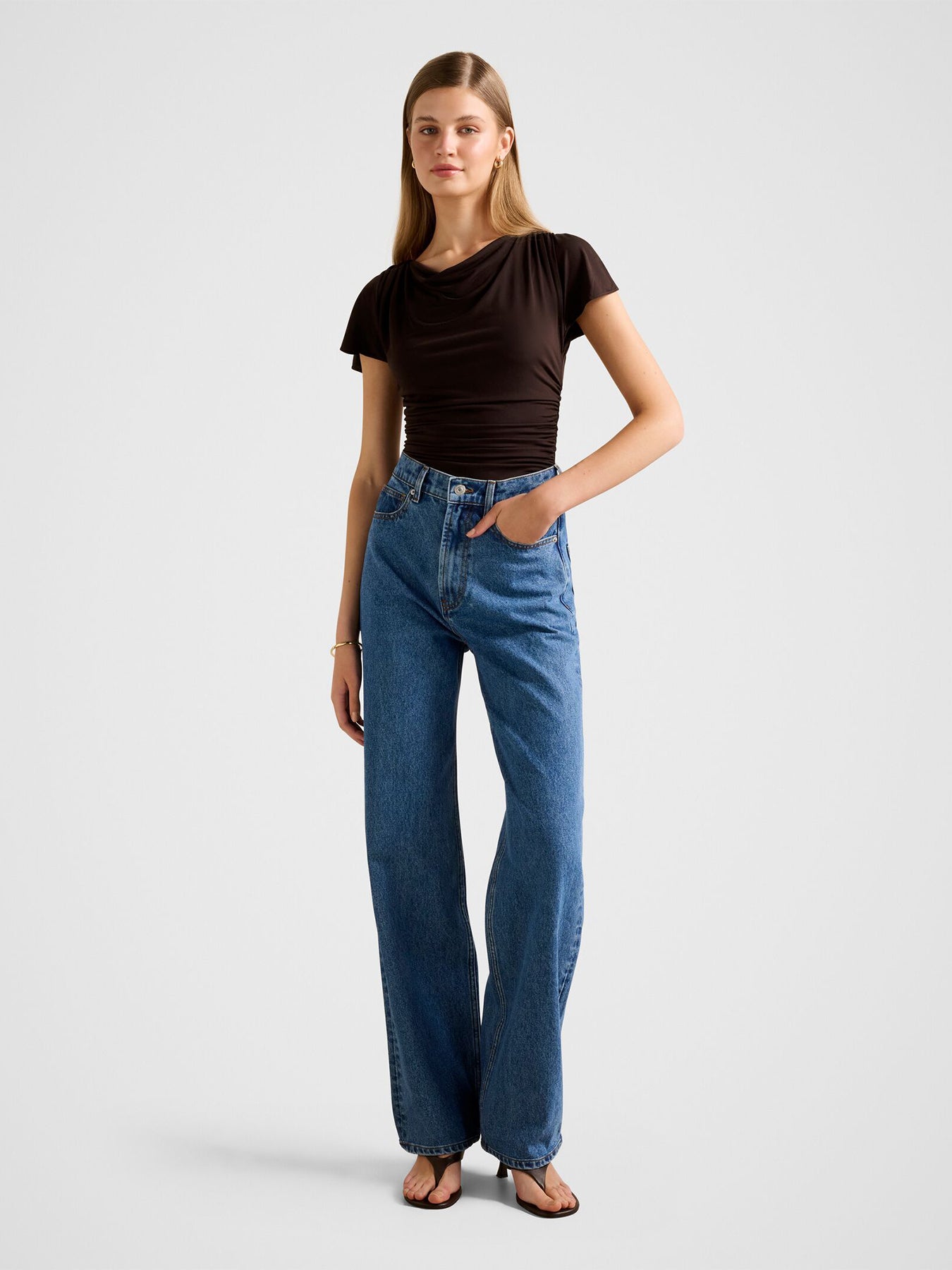 Stormi Spliced Shoulder Top Brown