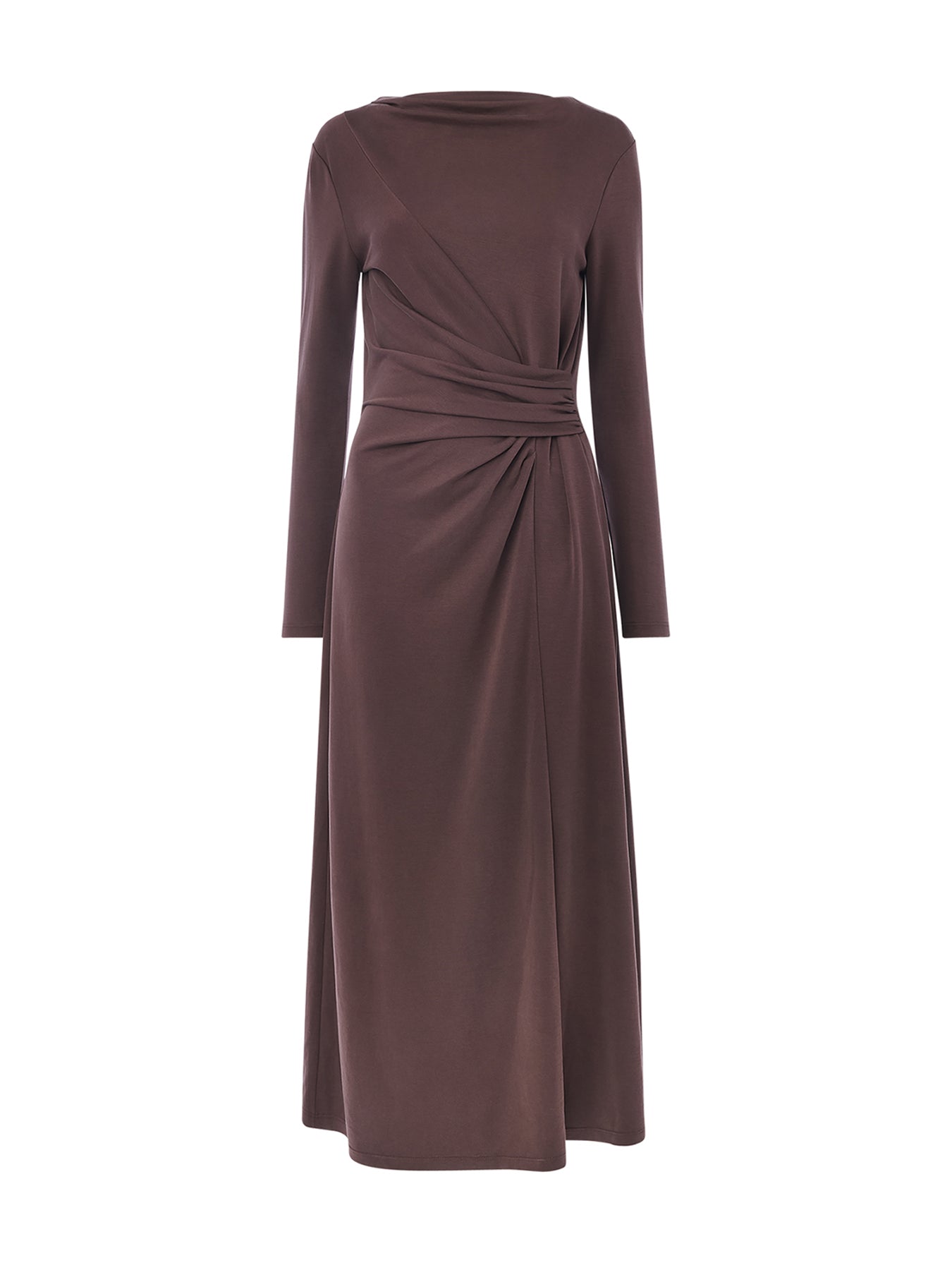 Ruched Detail Midi Dress Brown