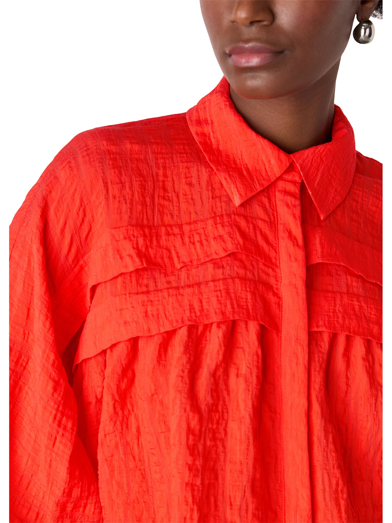 Textured Frill Detail Blouse Red