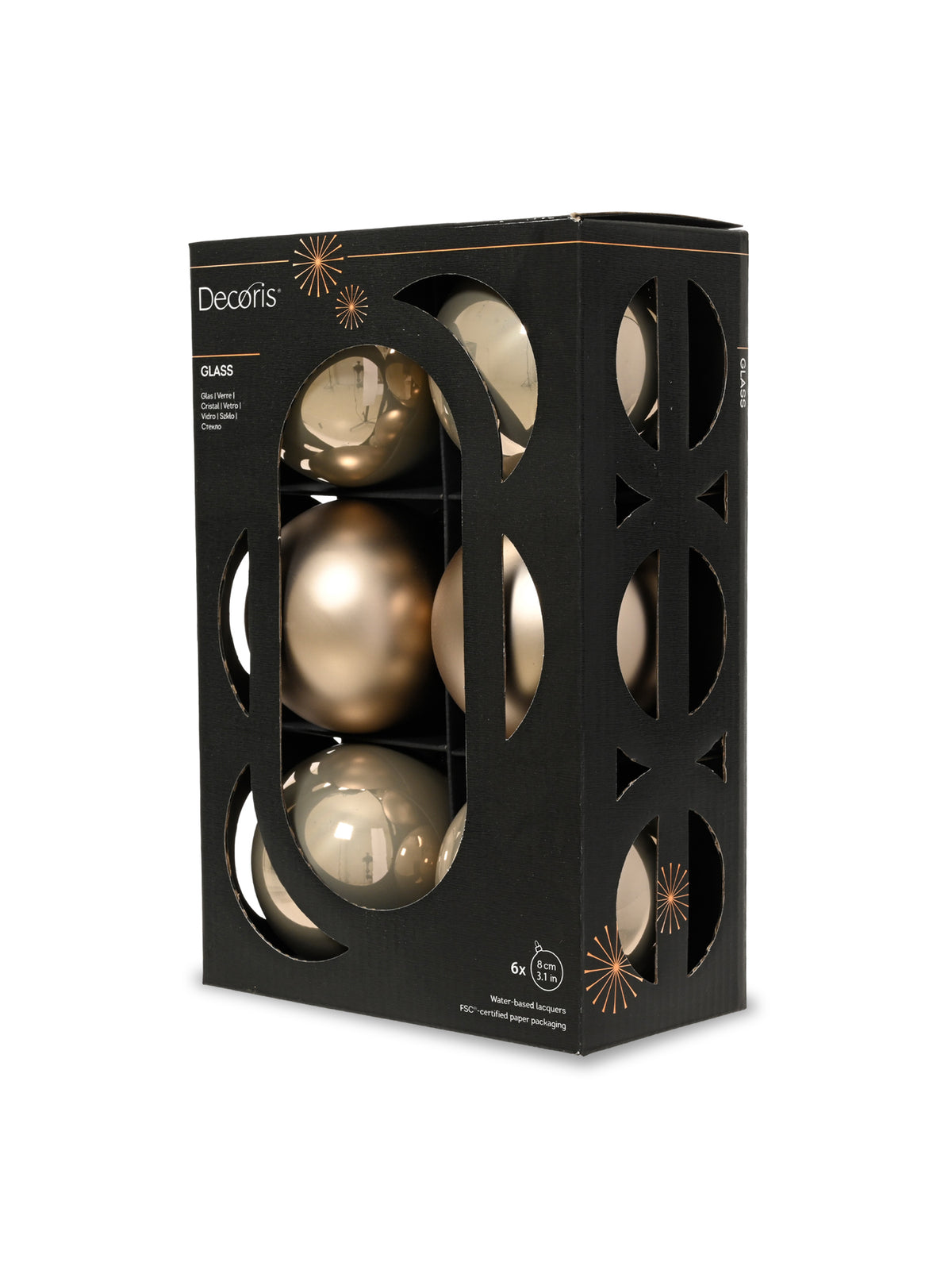 Enamel & Matt Glass Baubles Set of 12 - Smokey Pearl