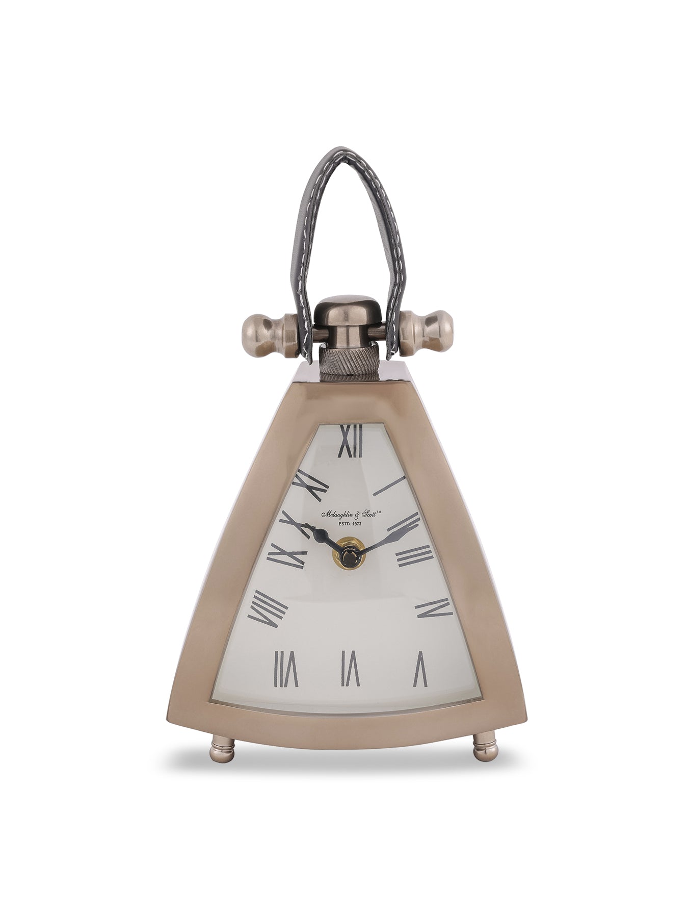 Isosceles Brass Curved Front Mantel Clock Small Brass