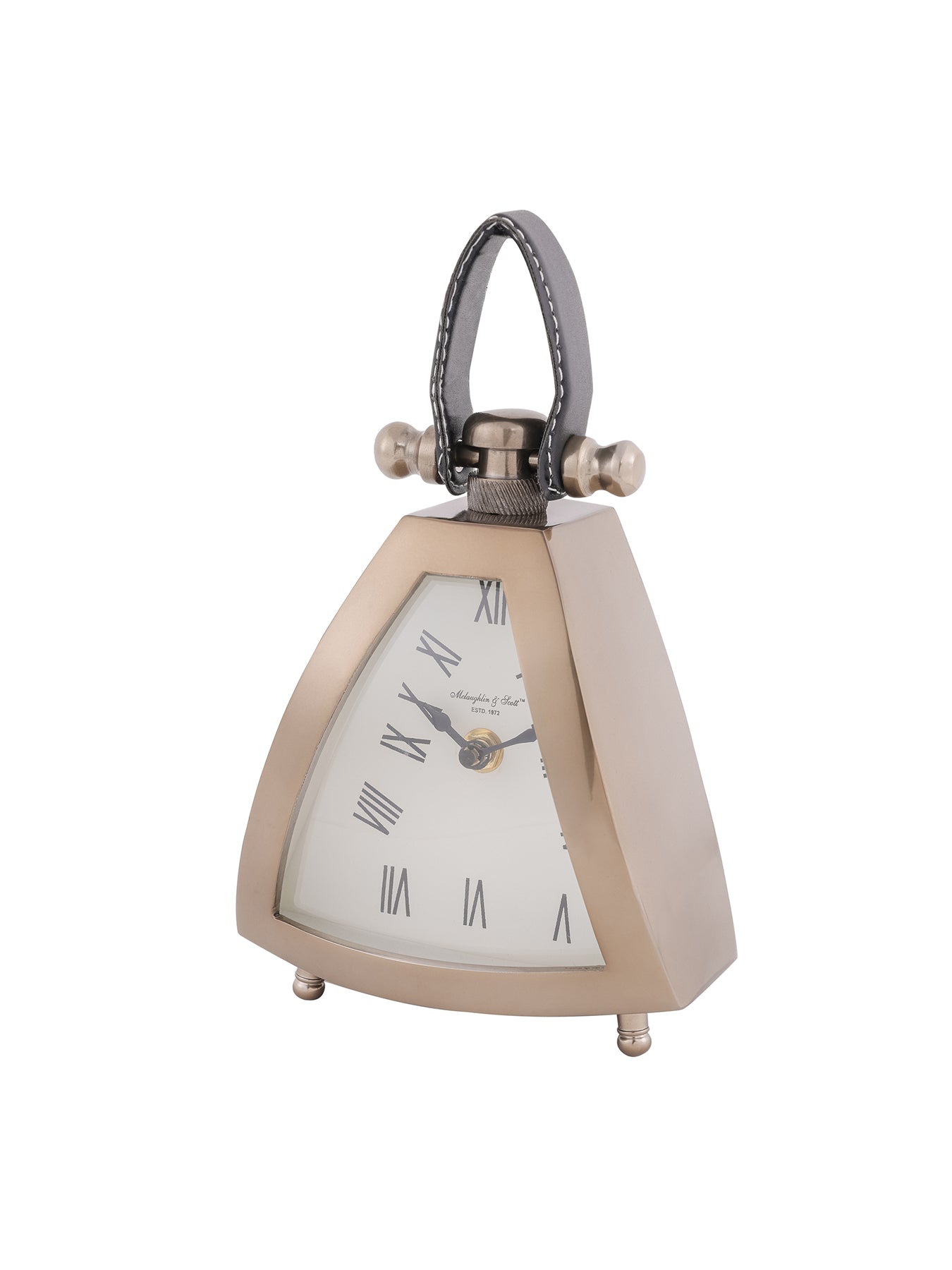 Isosceles Brass Curved Front Mantel Clock Small Brass