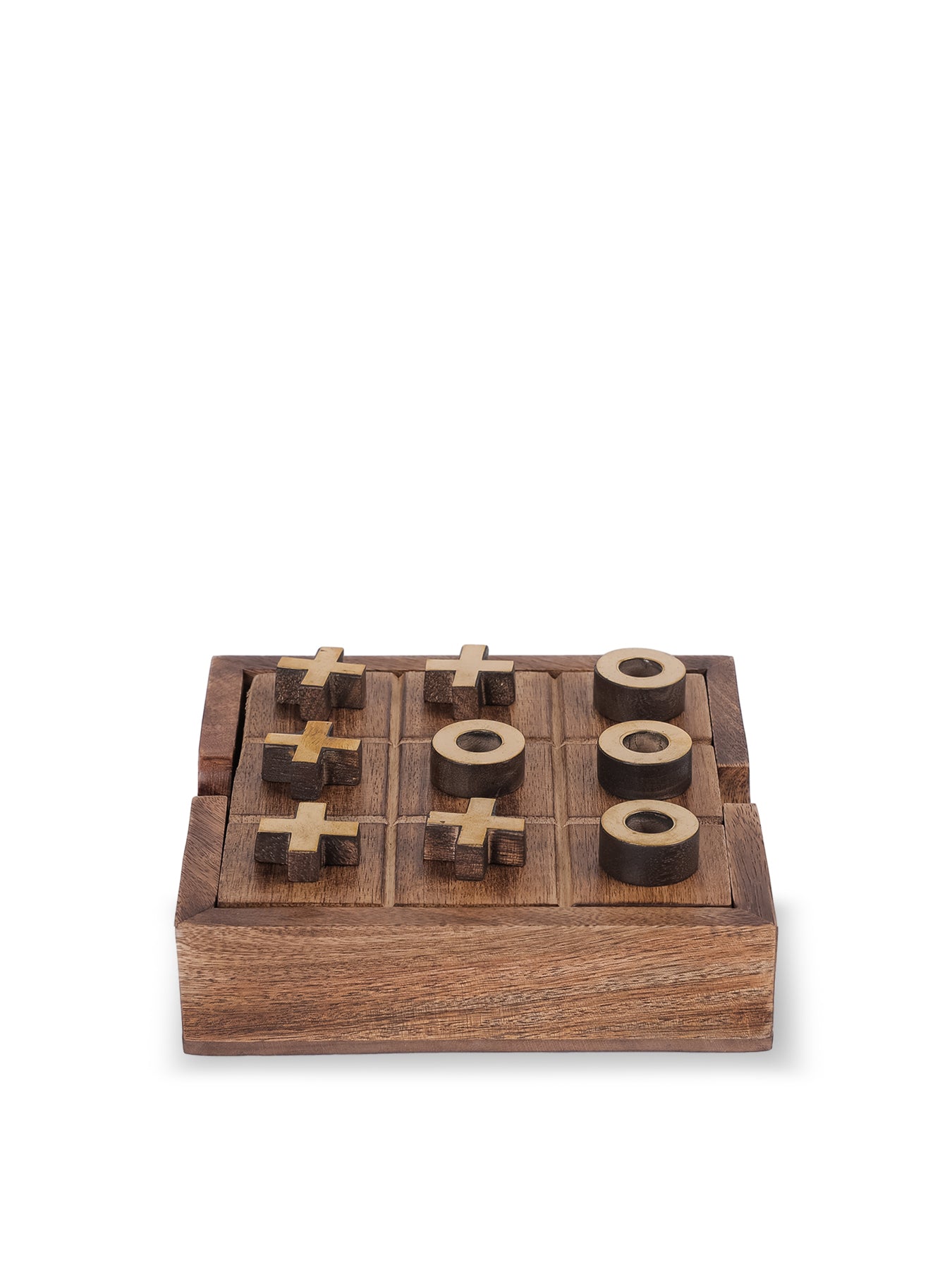 Pryce Mango Wood Noughts and Crosses & Solitaire Game Brown