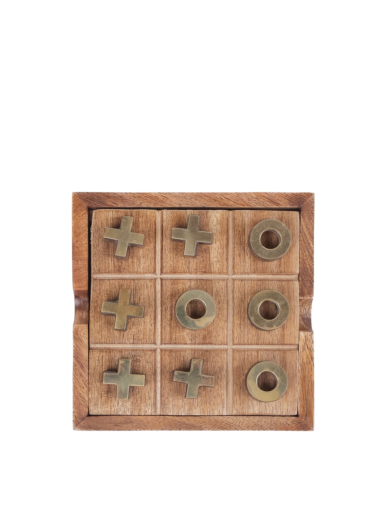 Pryce Mango Wood Noughts and Crosses & Solitaire Game Brown