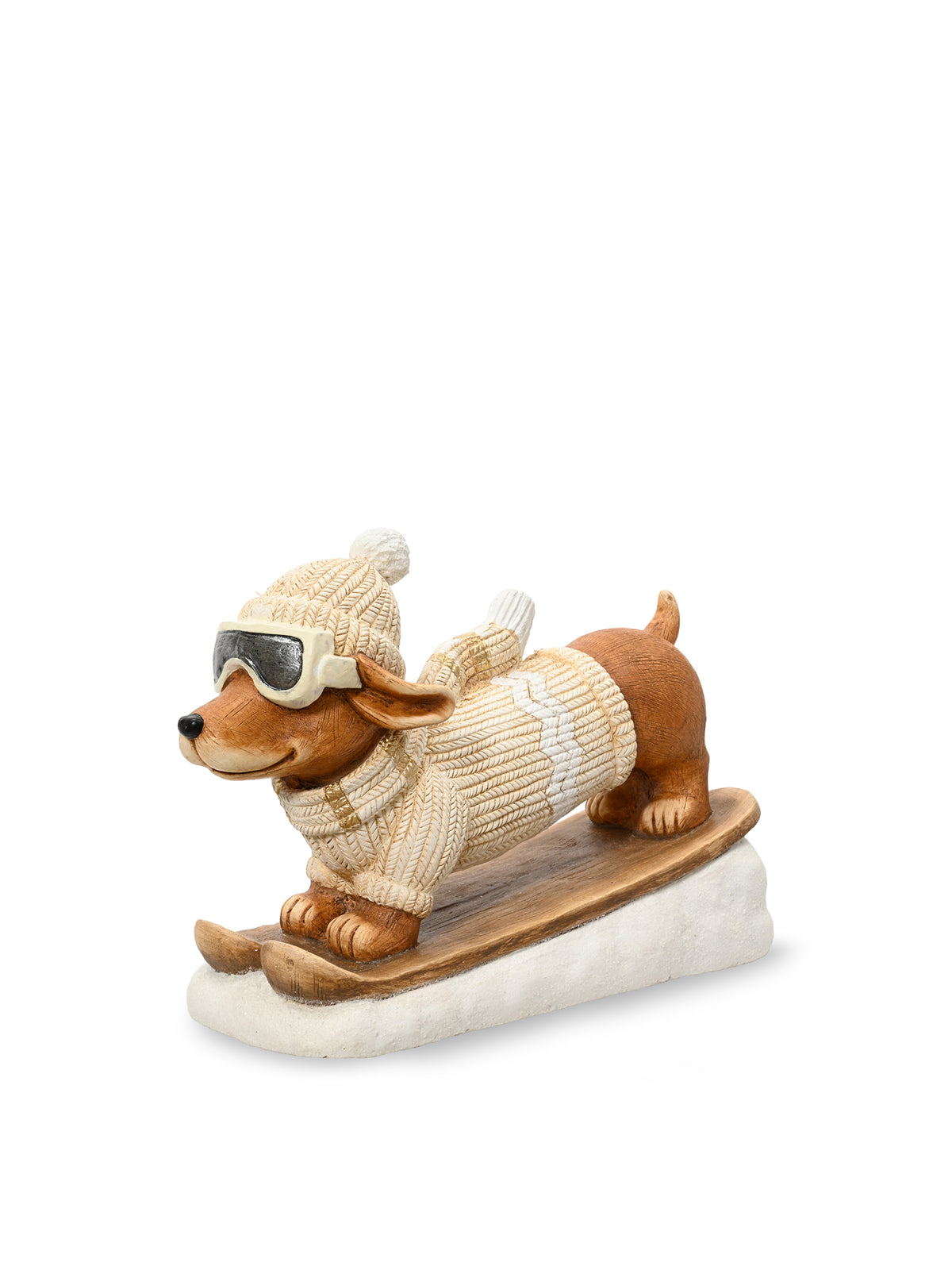 Skiing Dog Christmas Decoration Cream