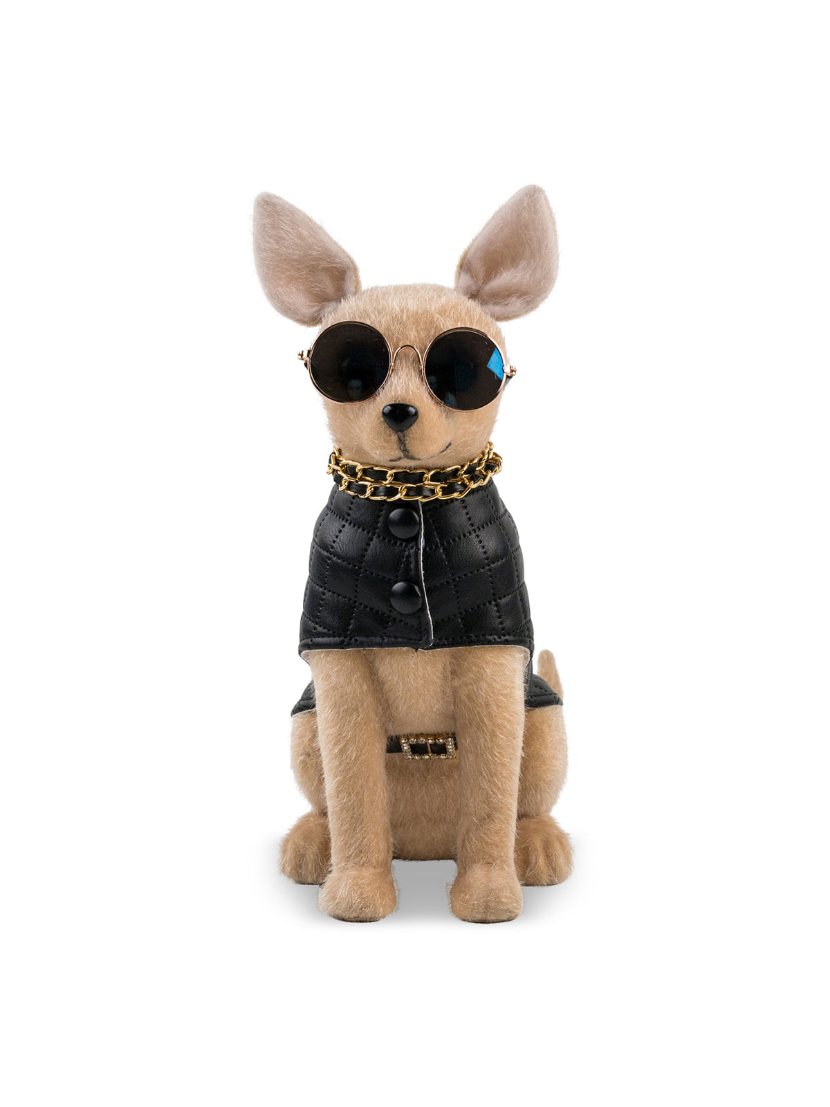 Faux Fur Dog Christmas Decoration With Sunglasses & Leather Coat