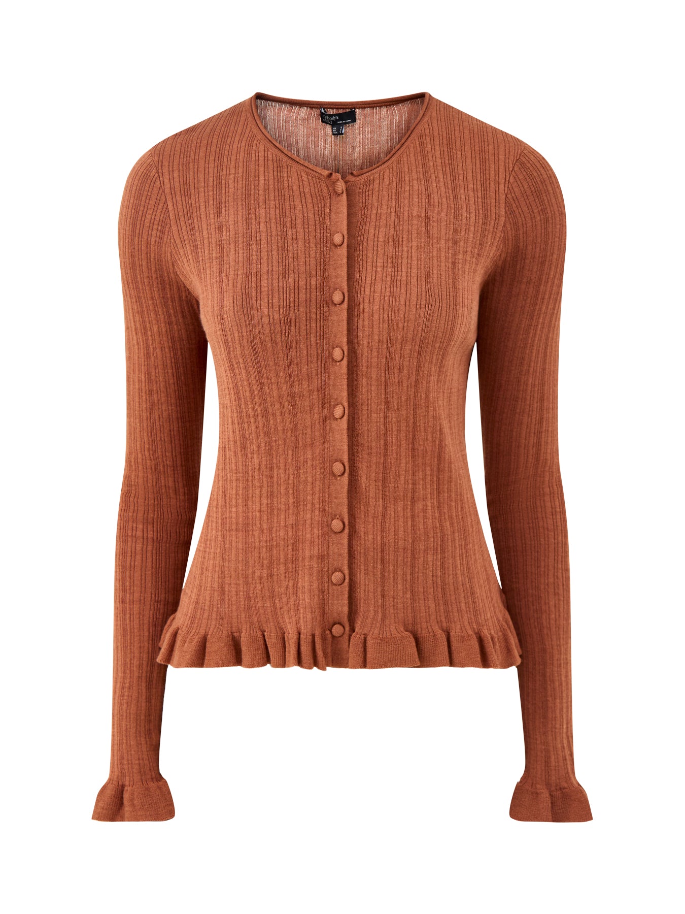 Rib & Ruffle Sheer Knit Cardigan Red
